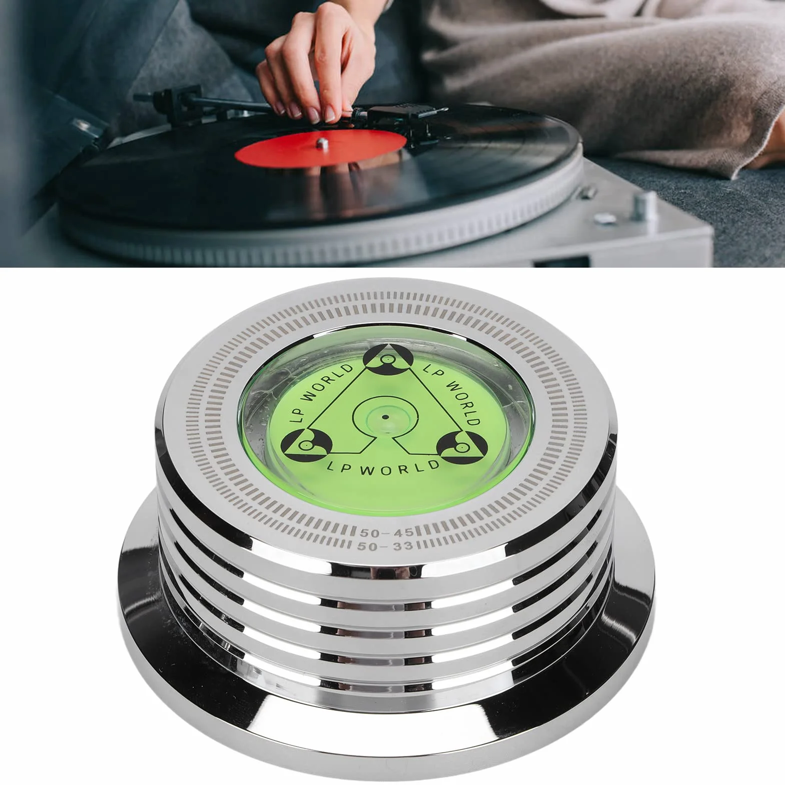 ciciglow Metalowy stabilizator płyt gramofonowych, aluminiowy stabilizator dysków, z poziomicą, aby wyeliminować wibracje, do odtwarzacza LP Record Player, srebrny