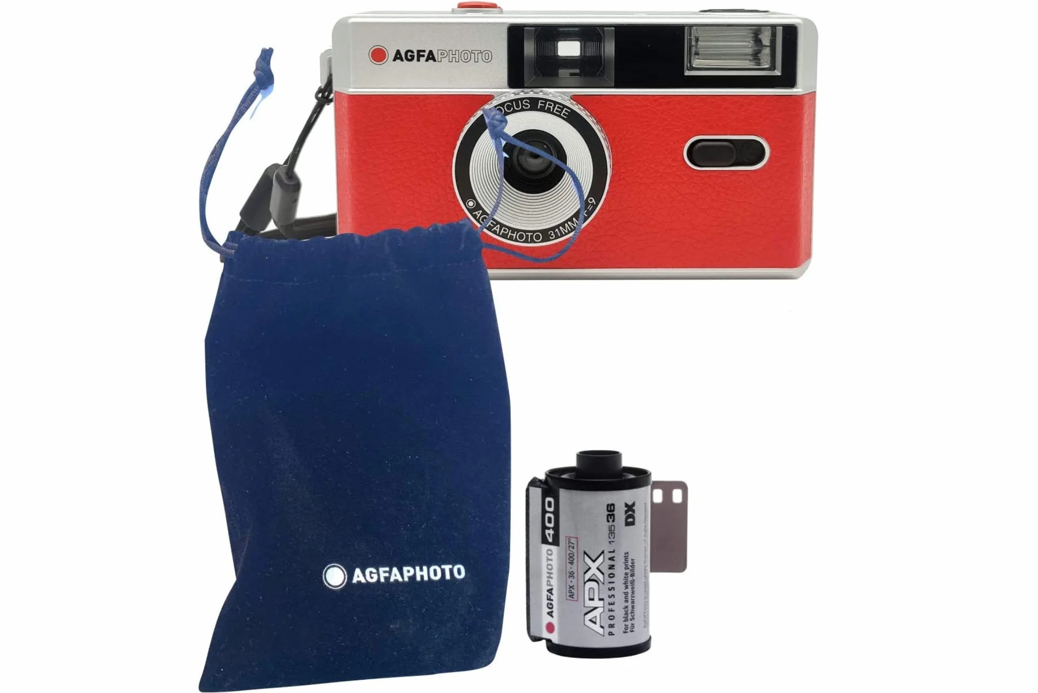 AgfaPhoto Analogowa kamera fotograficzna 35 mm Black Set (B+W film + bateria)