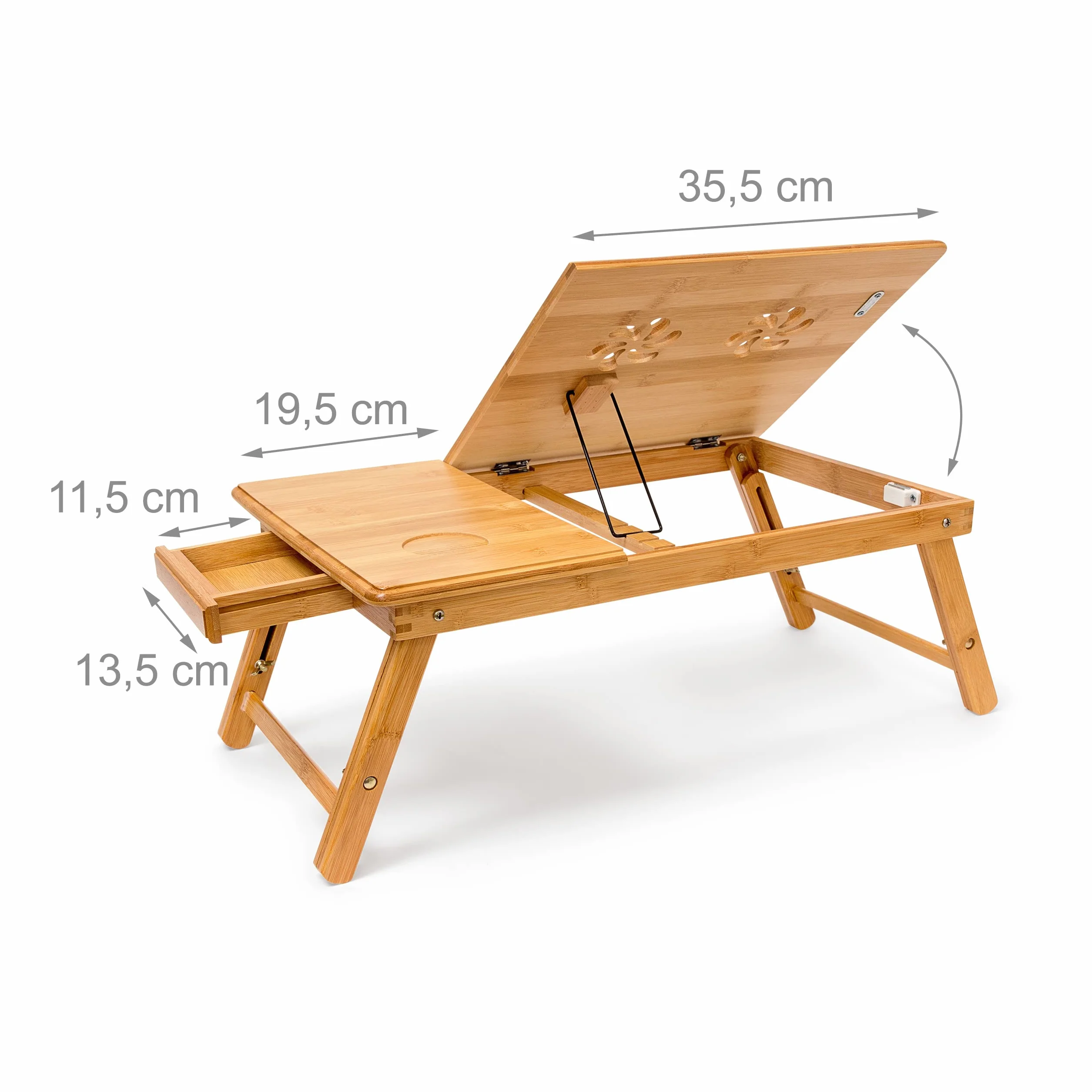 Relaxdays Bambusowa taca na łóżko, z regulacją wysokości, wys. x szer. x gł.: 30,5 x 72,5 x 35 cm, stolik na laptopa z klapą do czytania, składany stojak na laptopa, z półką na mysz i książki jako