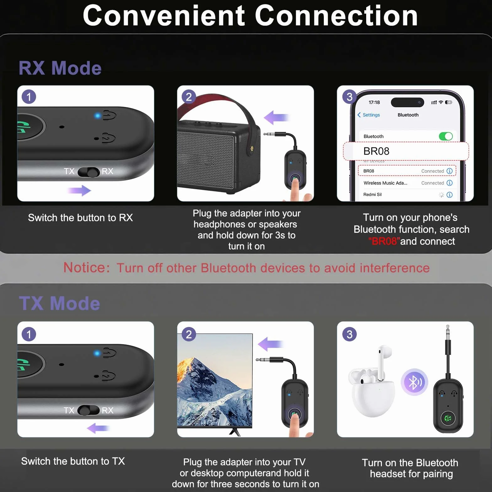 Najnowszy nadajnik-odbiornik Bluetooth 5.3, adapter Bluetooth AUX 2 w 1 z podwójnym połączeniem, 13-godzinny czas odtwarzania, Plug and Play, przenośny odbiornik audio Bluetooth do telewizora