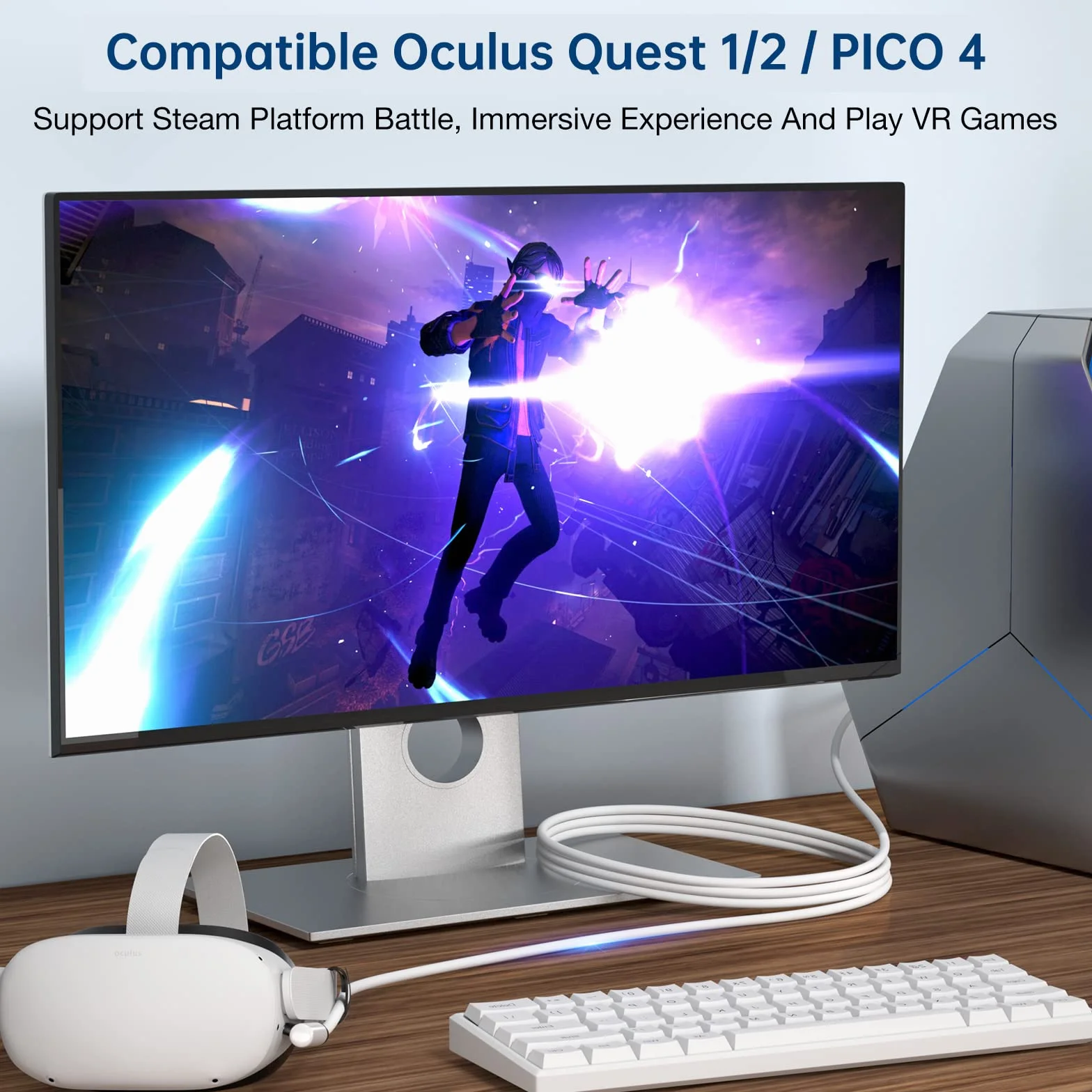 Kabel USB 3.1 na USB C 5 m do Oculus Meta Quest 3, Quest 2/Pro/Pico 4 i PC/Steam VR