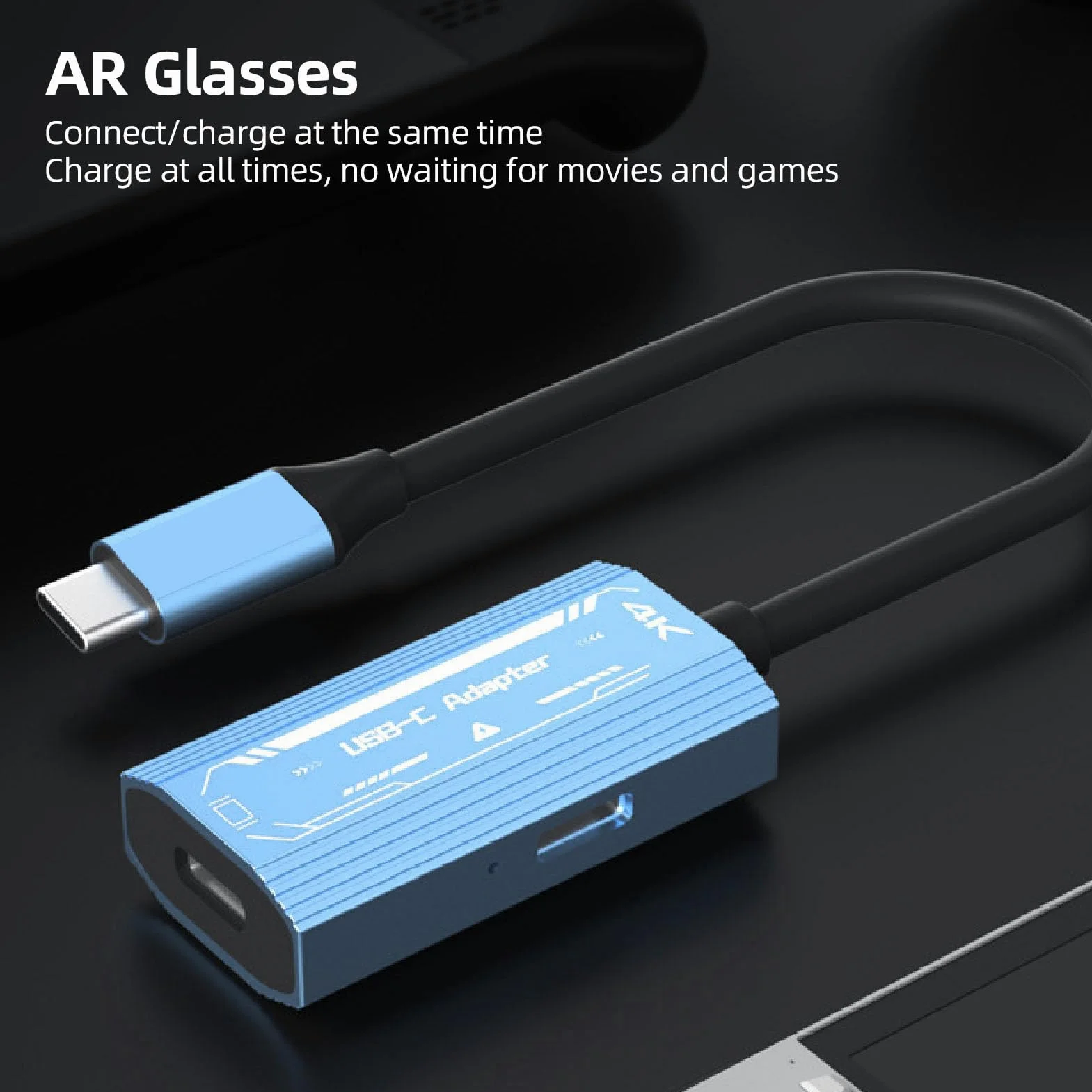 USB C do Okularów i Adapter ładowania, Adapter Okularów 4K 60 Hz do 100W PD3.0 Szybkie ładowanie, ładowanie i Zabawa, dla XReal dla dla Rayneo i Nie Tylko