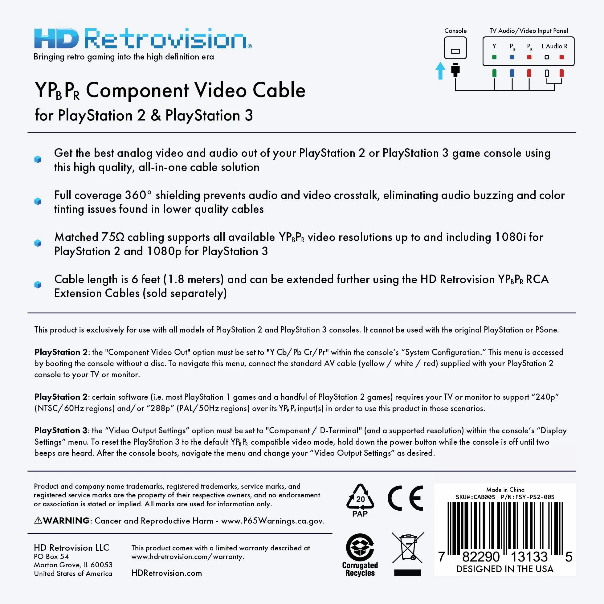 Playstation 2 PS2 Playstation 3 PS3 YPbPr kabel wideo komponentowy