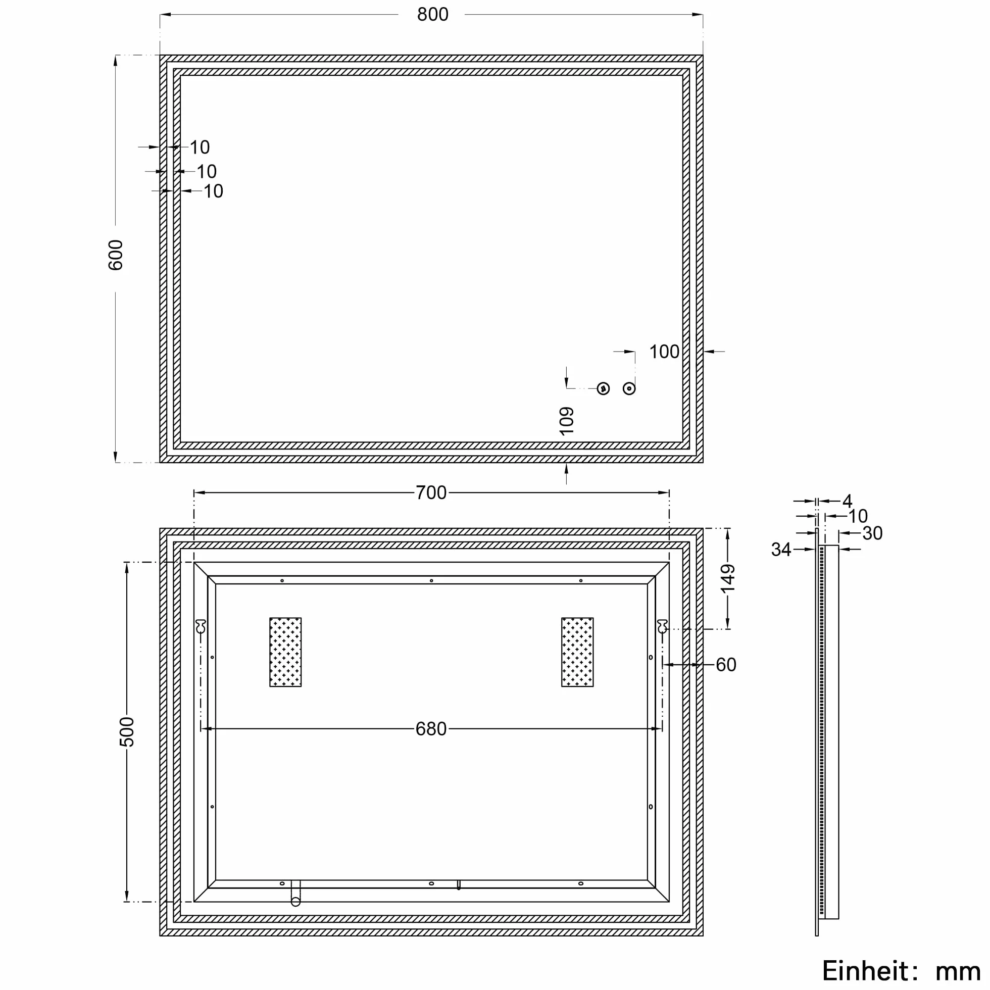 SONNI Lustro łazienkowe z oświetleniem 80x60 cm Bluetooth 5.0 LED bez zaparowania przełącznik dotykowy IP44 6400K