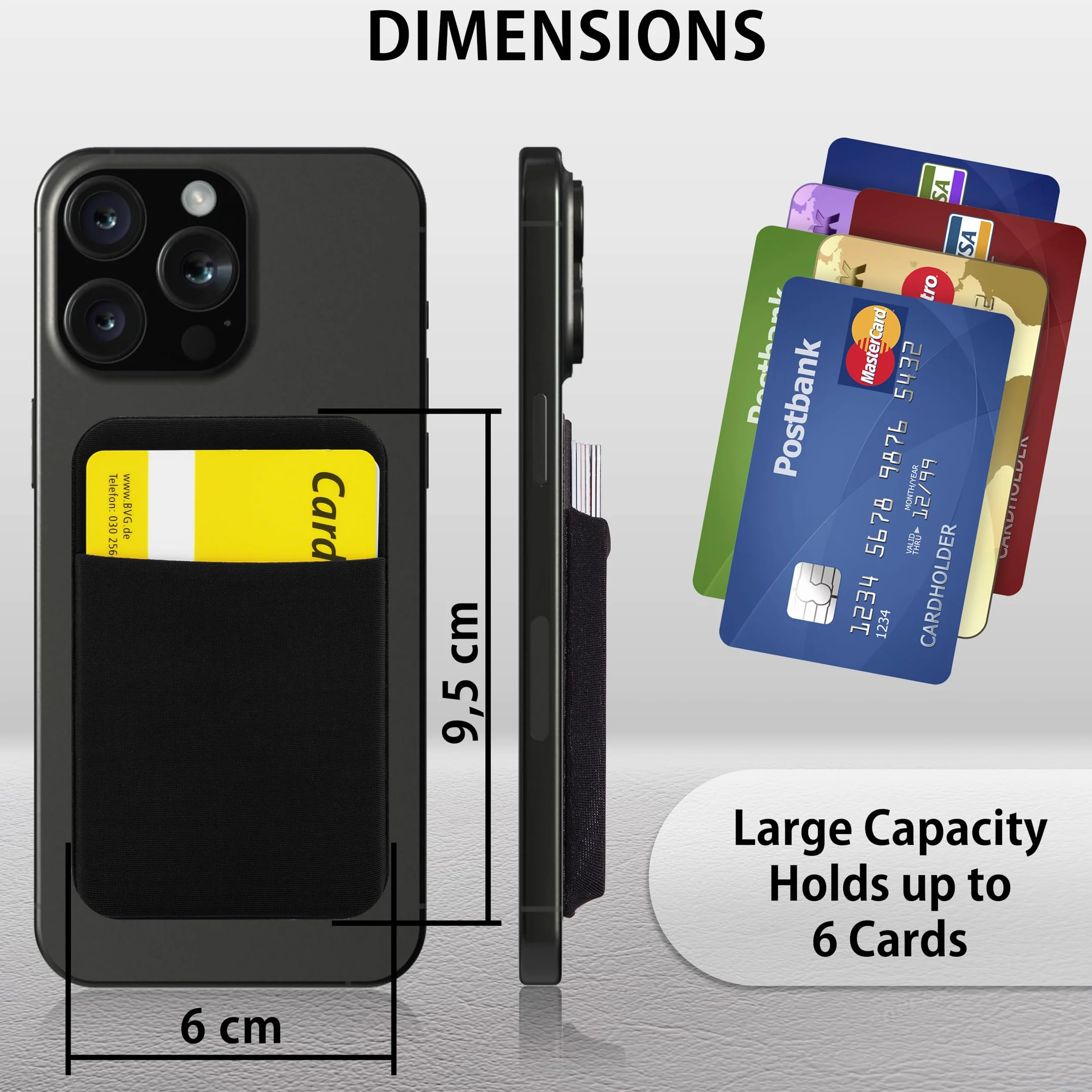 MyGadget 2X etui na karty - antysygnał RFID - Elastyczna samoprzylepna kieszeń z klapką na smartfon Uniwersalny portfel na dokumenty i etui czarne