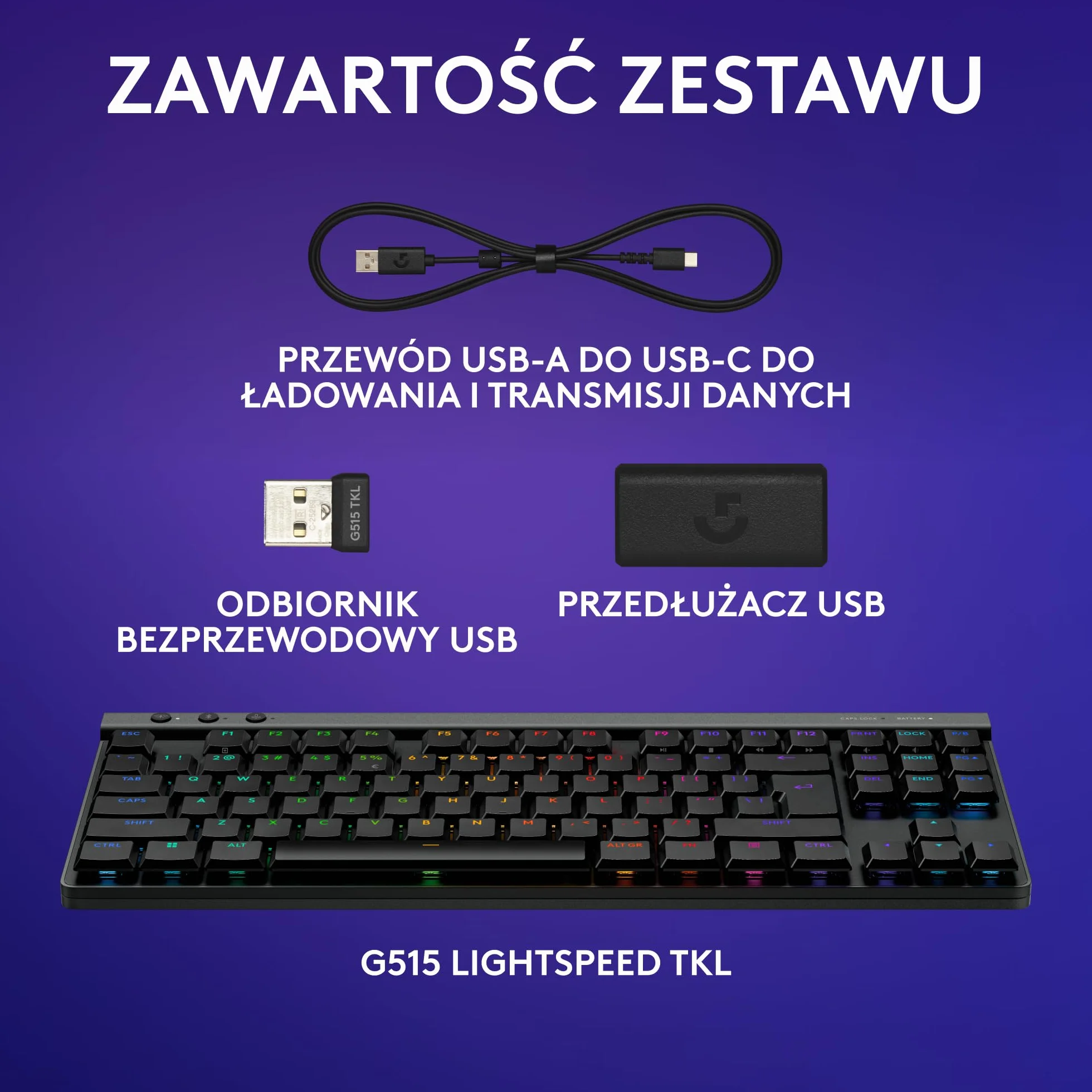 Logitech G G515 LIGHTSPEED TKL o płaskim profilu Bezprzewodowa klawiatura do gier, LIGHTSYNC RGB, cienka konstrukcja bez klawiatury numerycznej, przełączniki mechaniczne, QWERTY US INT'L - Czarny