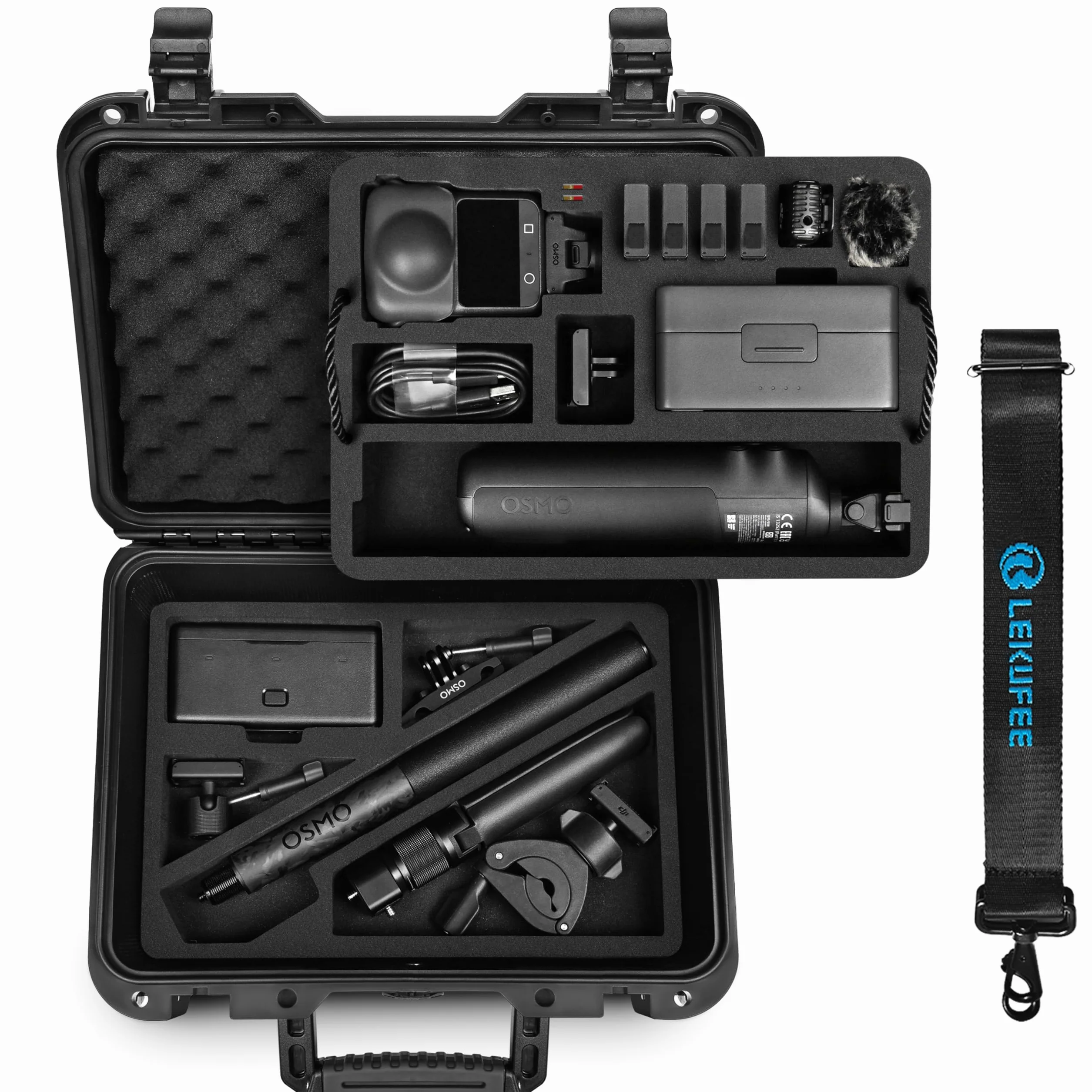 Lekufee Wodoodporna Twarda Walizka dla DJI Osmo 360, Adventure Combo, Bateria, Osmo Selfie Stick, Etui Ładujące DJI Mic 3/2/Mic Mini i Inne Akcesoria (Tylko Walizka)