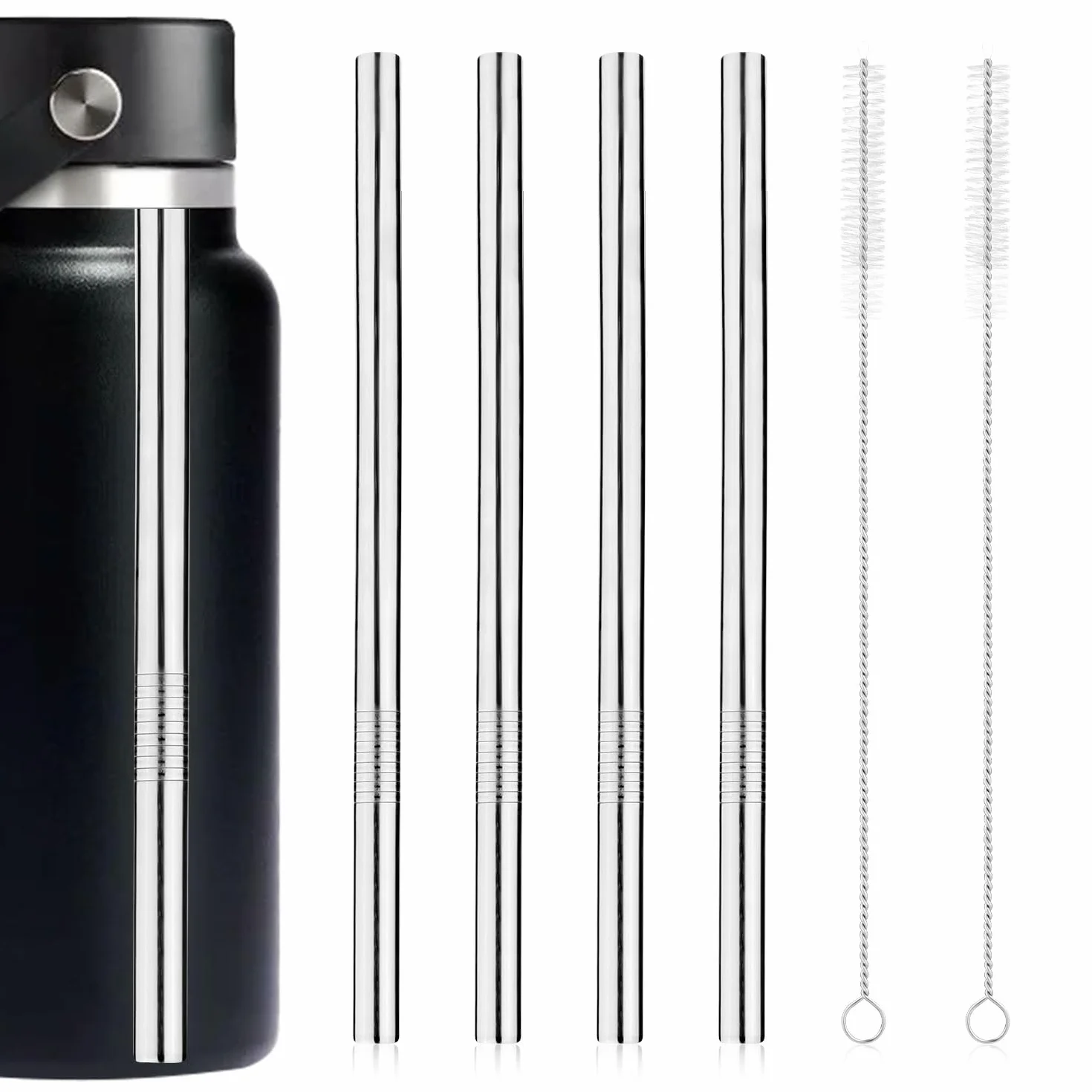 Metalowe Slomki Zamienne do Hydro Flask 4szt, Stal Nierdzewna z 2 Szczotkami, Akcesoria do Butelki 32oz Szeroka Szyjka