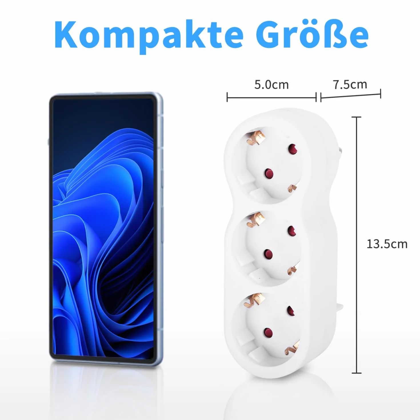 Aigostar - Przedłużacz z 3 Gniazdami Schuko bez Wyłącznika, 3680W Max, Zabezpieczenie dla Dzieci, Biały - Do Domu i w Podróży
