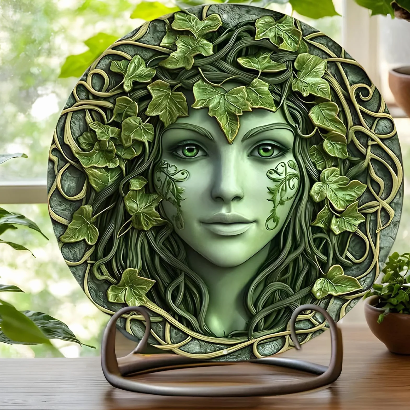 Goddess Tree Lady Decor, Wooden Retro Statue 9.06x9.06in Lightweight Wooden Mythical, Vines Design Living Room, Fantasy Table Sculpture for Home Decoration