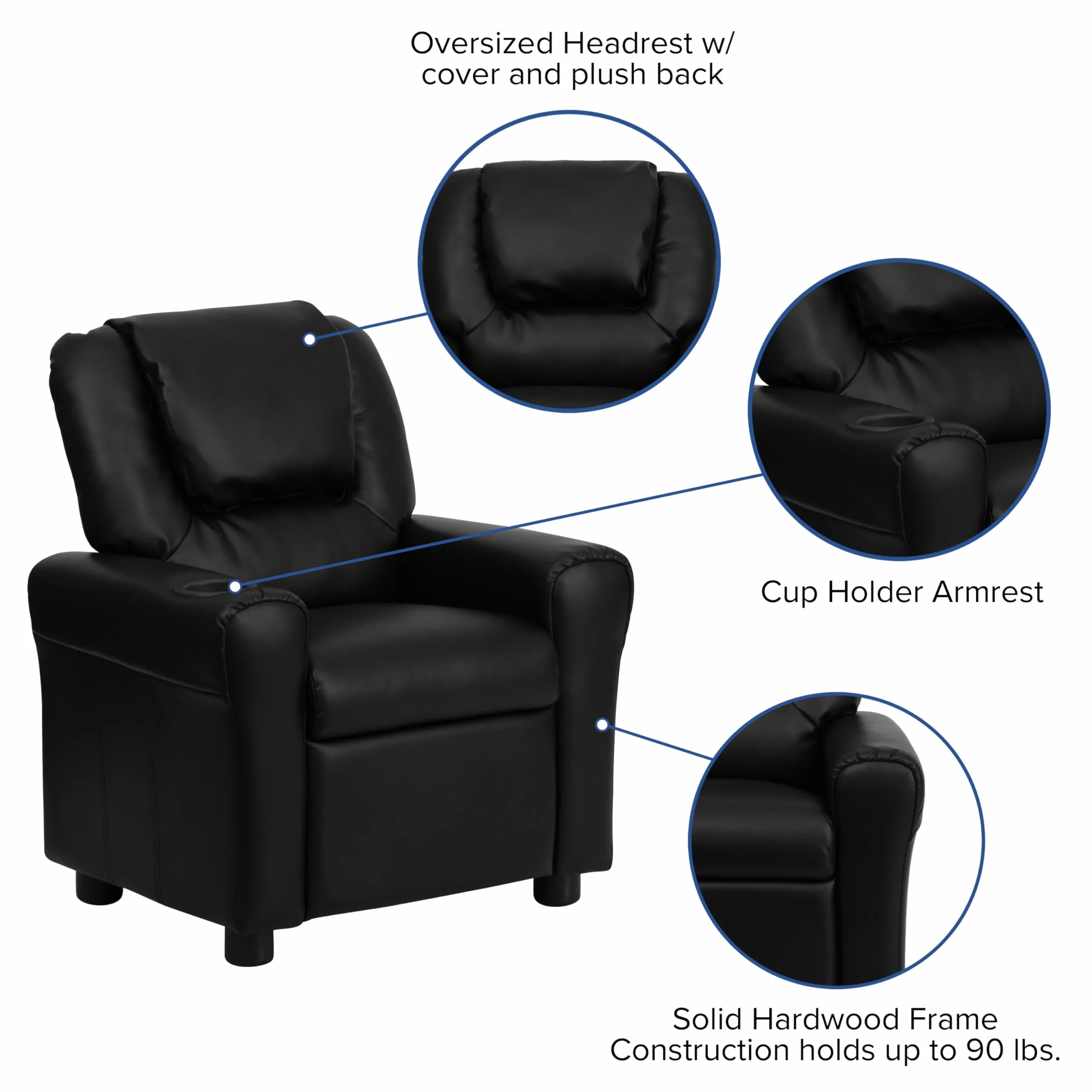 Flash Furniture Leżak dziecięcy skóra czarny 60.96 x 48.26 x 48.26 cm