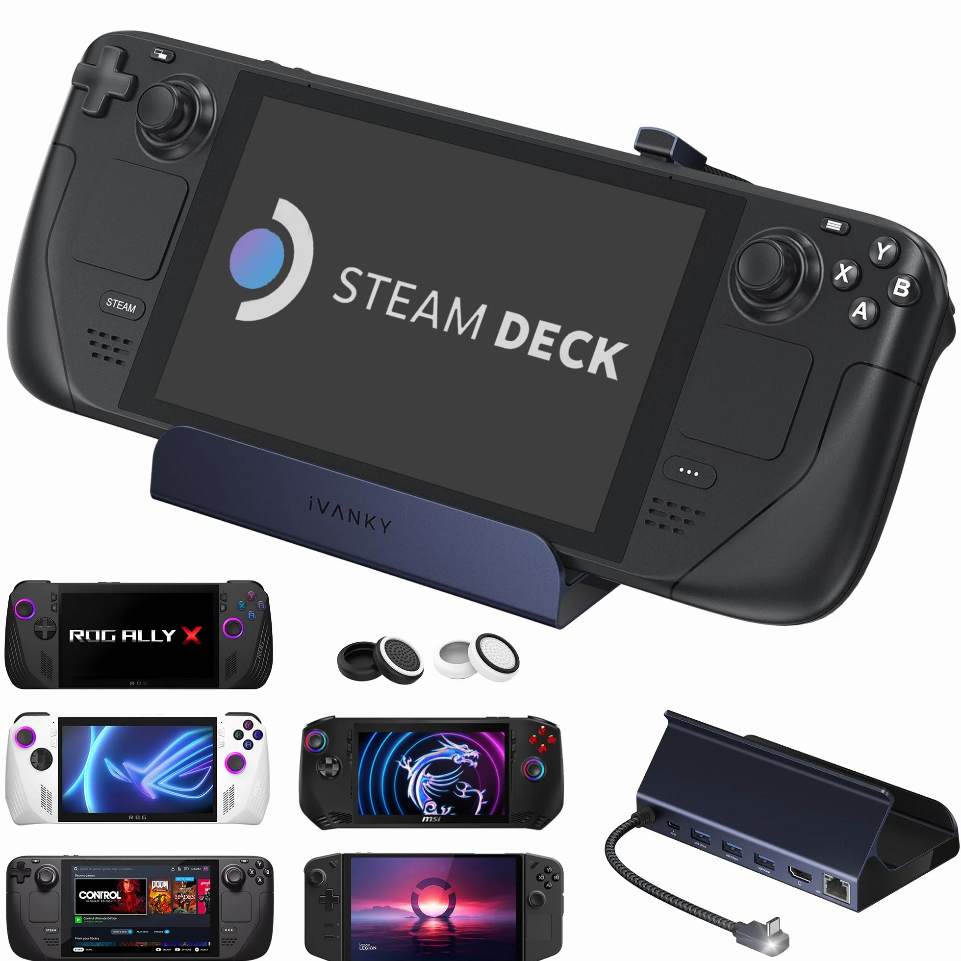 iVANKY 8-w-1 ROG Ally Dock HDMI 2.1 4K@120Hz 1Gbps Ethernet USB-A 3.0 100W USB-C Stacja Dokująca