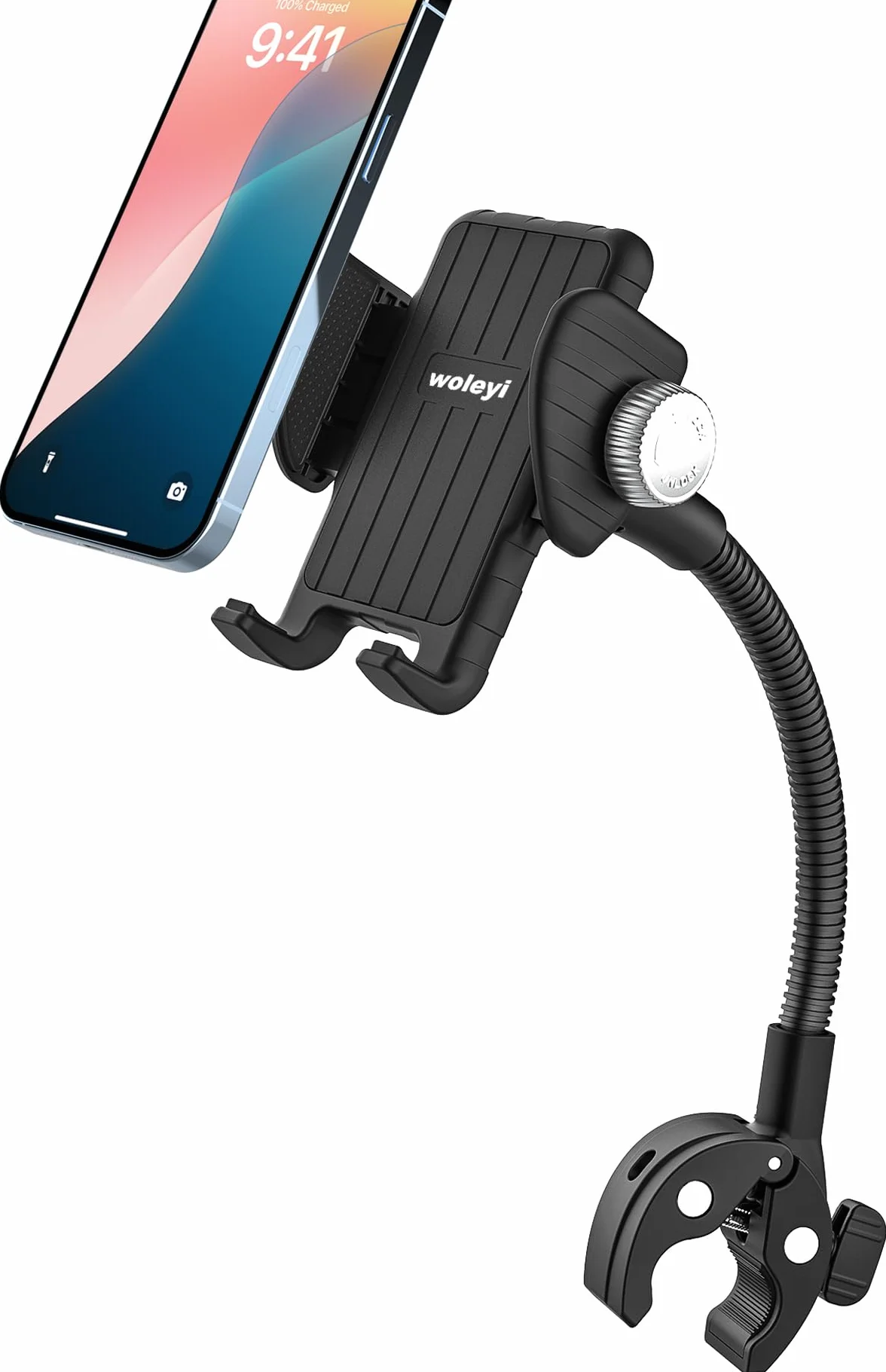 Uchwyt na telefon do wózka rowerowego, [Super stabilny], uchwyt na telefon do wózka inwalidzkiego, łodzi, wózka zakupowego, uchwyt na kierownicę z giętką szyją do iPhone 16 15 14 Pro Max