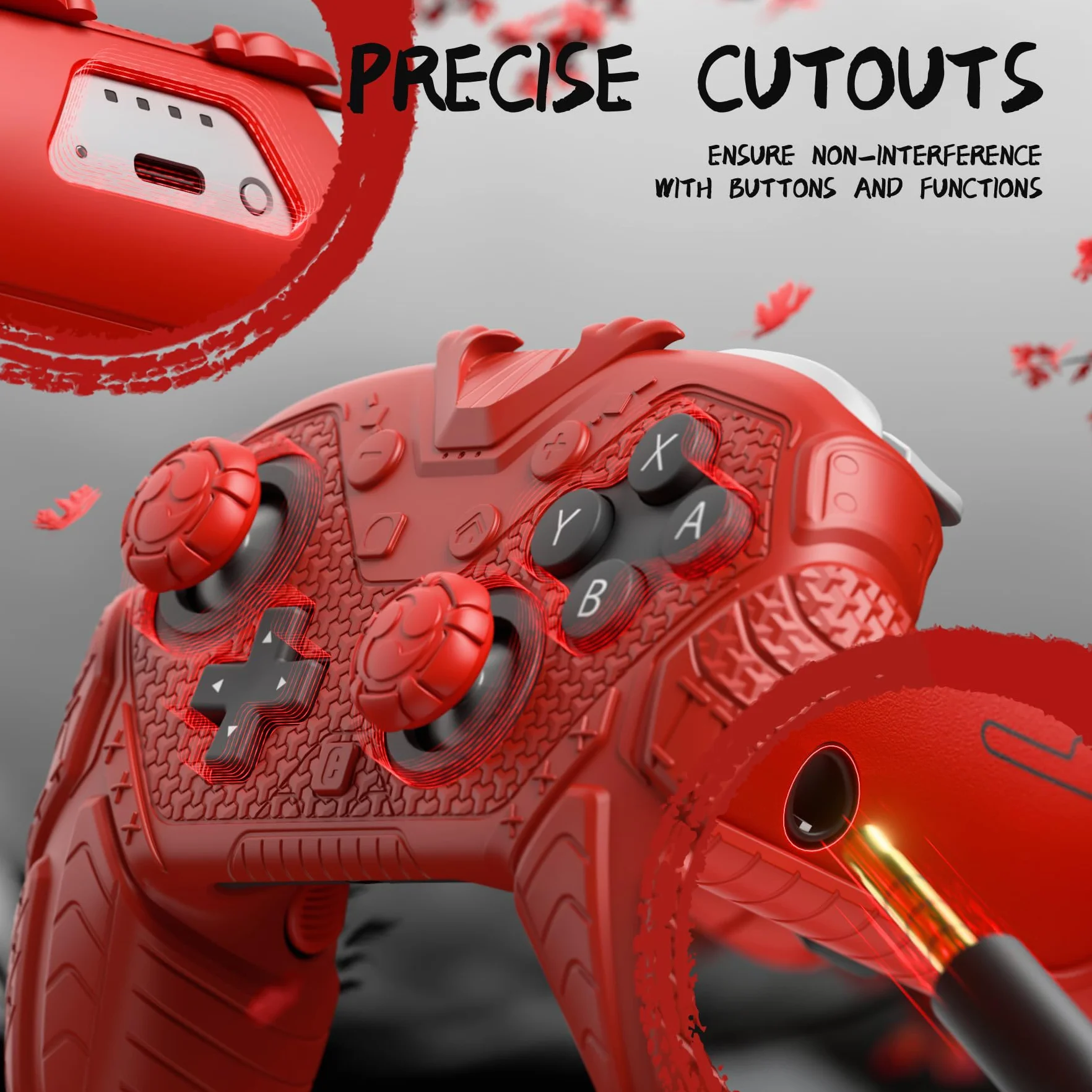 PlayVital Silikonowa Obudowa do Switch 2 Pro Kontrolera, Etui Ochronne do Switch 2 Pro,Antypoślizgowa Nakładka z Tylnymi Przyciskami & Nakładkami na Gałki & Naklejkami-Czerwony