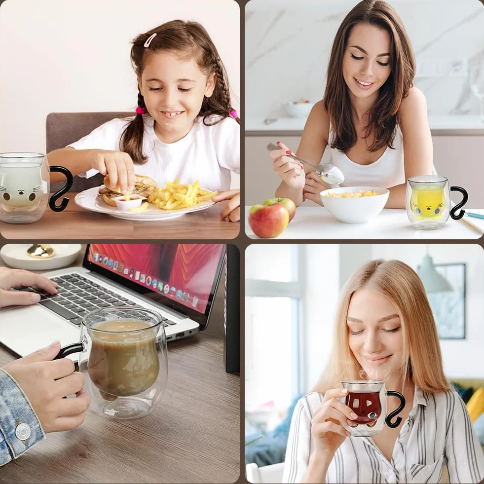 Vicloon Kubek z kotem podwójnymi ściankami do kawy latte macchiato cappuccino herbaty