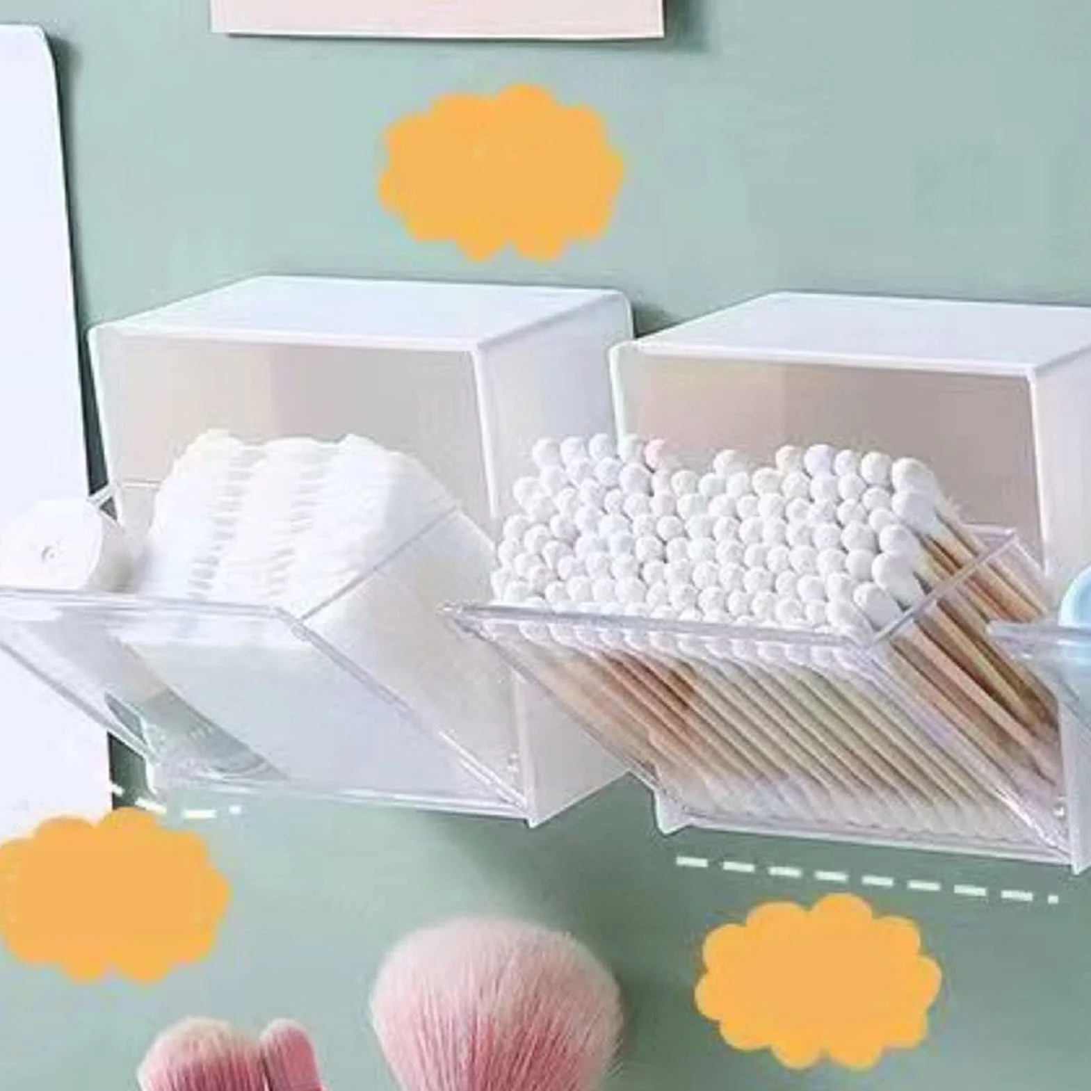 Plastikowe pudełko do przechowywania Qtip organizator naścienny z przezroczystą pokrywką