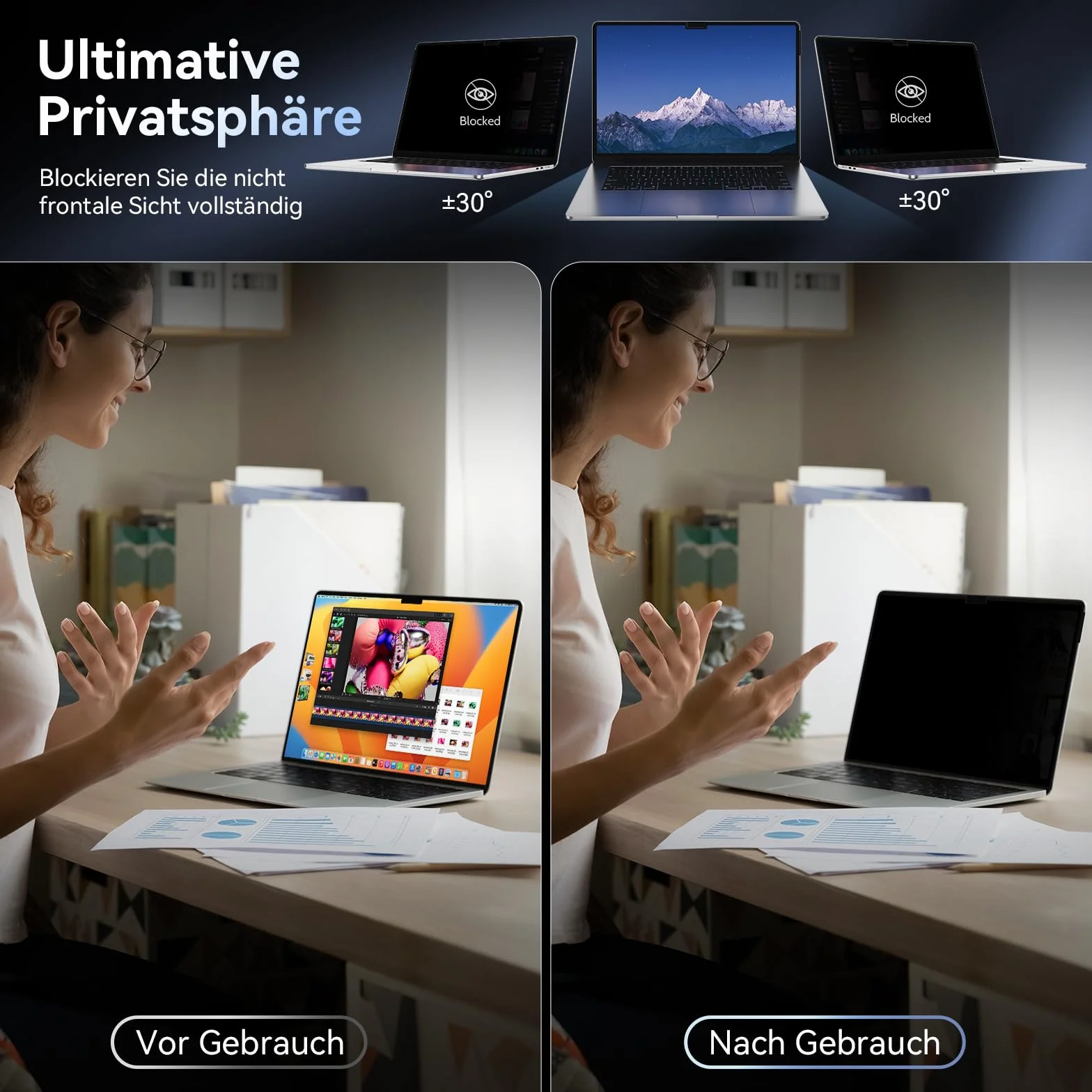 MagicSuction Filtr prywatyzujący do MacBook Pro 14" (2021-2023) M1 A2442/M2 A2779 / M3 A2992 A2918, 14,2", zdejmowany, ochrona przed szpiegiem, niebieskie światło, Mac Laptop Privacy, ochrona przed