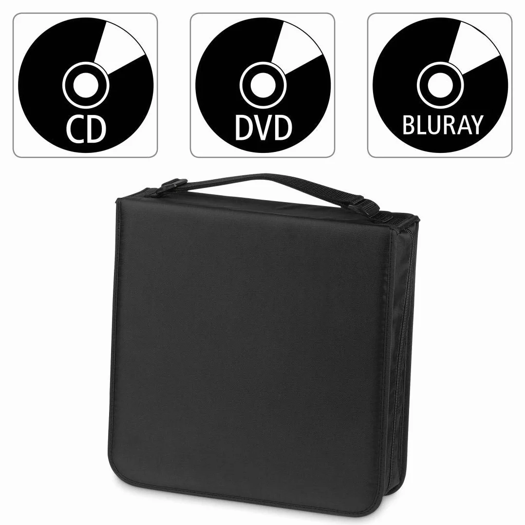 Hama Portfel CD na 208 dysków, CD/DVD/Blu-Ray, teczka do przechowywania, zajmuje mało miejsca do biura, samochodu i domu, czarny