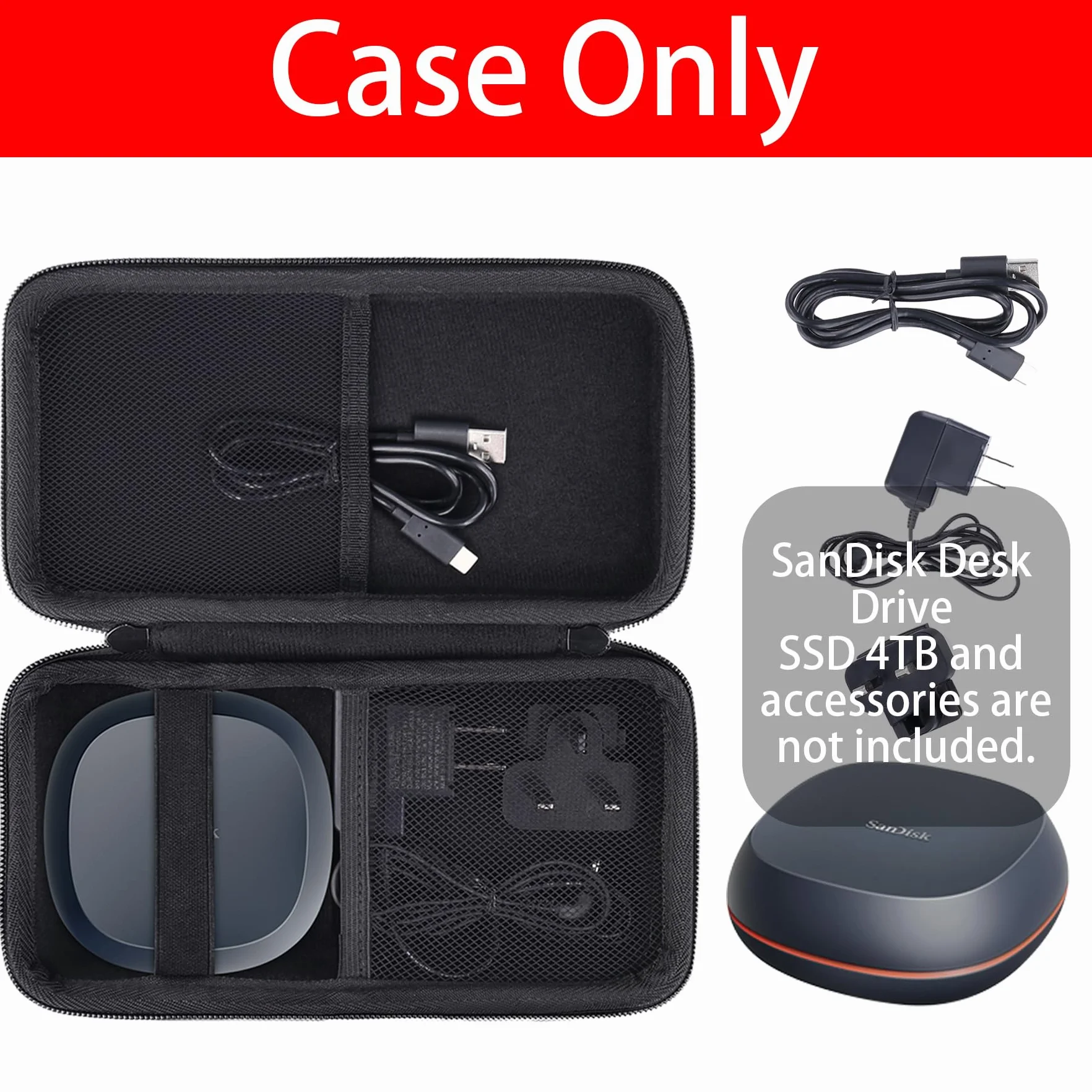 Khanka Twardy futerał transportowy kompatybilny z SanDisk 4TB 8 TB Desk Drive, przenośna obudowa ochronna do zewnętrznego dysku SSD USB typu C, tylko obudowa.