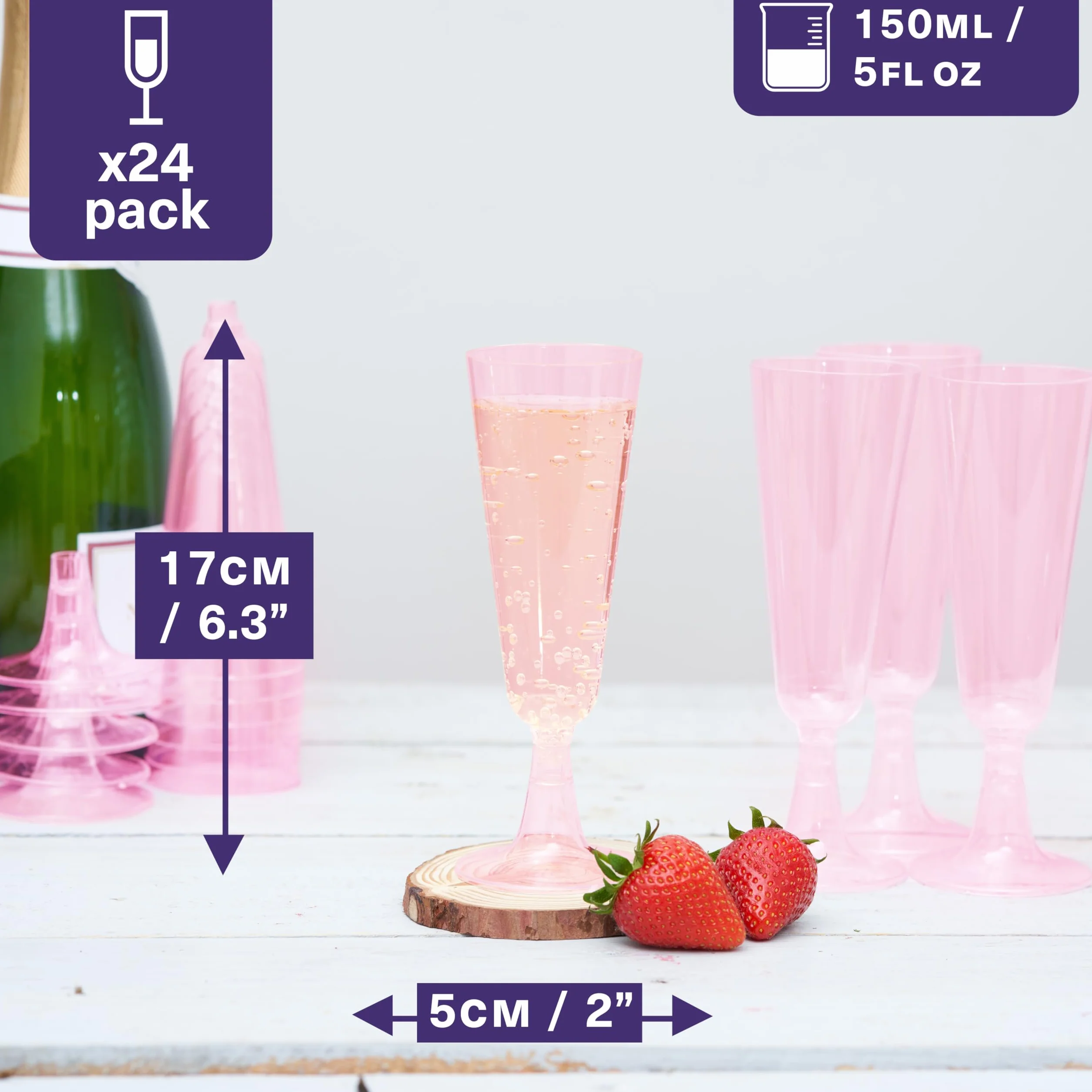 MATANA Kieliszki do szampana 150 ml plastikowe różowe 24 szt.
