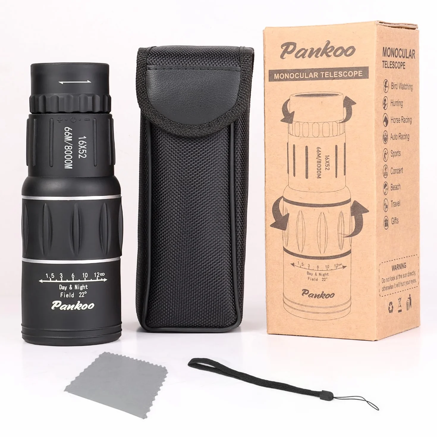 16X52 Monocular Telescope High Powered for Adults, 2023 Power Prism Compact Monoculars for Adults,HD Monocular Scope for Gifts, Outdoor Activity,Bird Watching,Hiking,Concert,Travelling