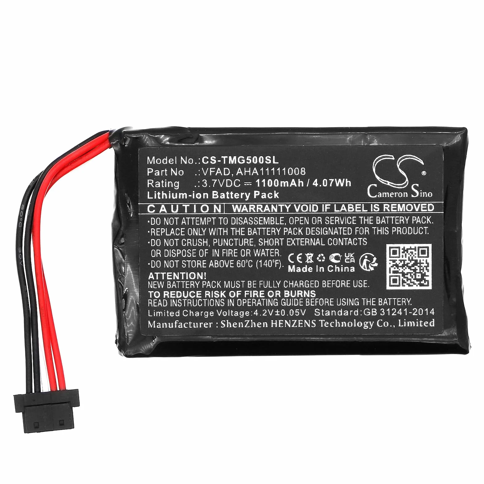 Cameron Sino Battery for TomTom AHA11111008 VFAD, Fits TomTom GO 5100 4FL50 GO 6100 4FL60 Go 6000 Go 5000 PRO TRUCK 5250, Li-ion 3.70V 1100mAh / 4.07Wh
