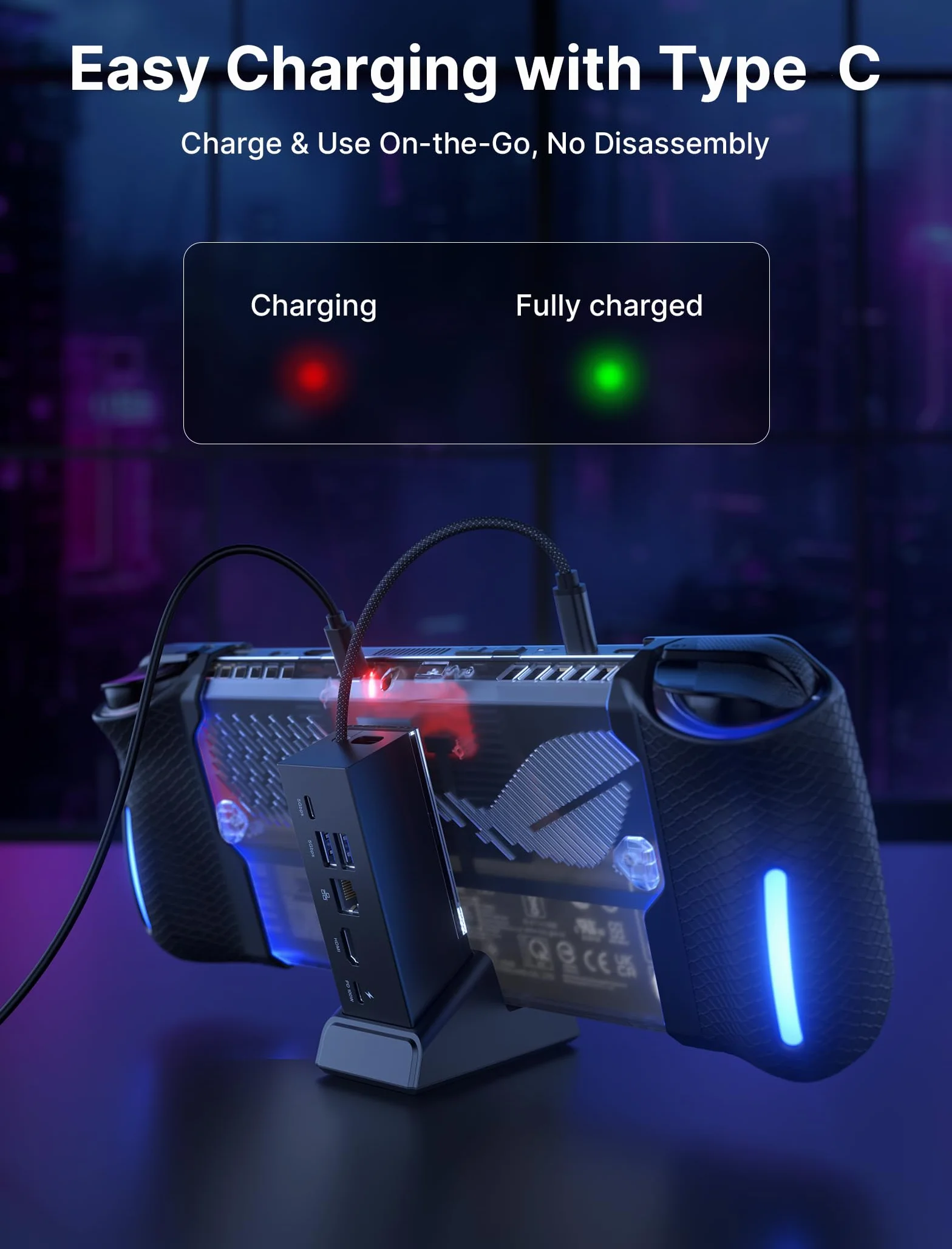 JSAUX Przezroczysta tylna płytka RGB kompatybilny z ROG Ally X, obudowa ROG Ally X z silikonowym uchwytem i modułem chłodzącym