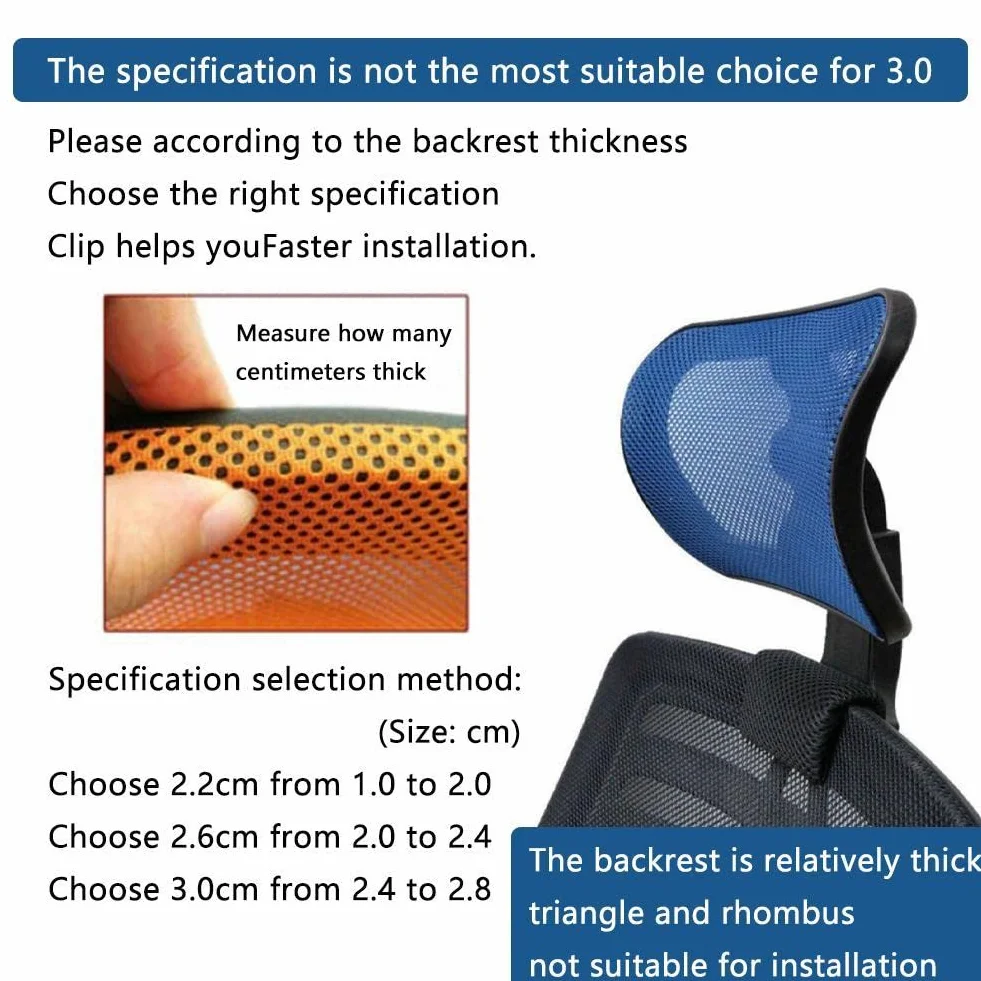 Regulowany zagłówek do krzesła biurowego, przegub obrotowy, podparcie karku i oparcie pleców do ergonomicznego, wysokiego krzesła obrotowego, fotel kierowniczy, czarny, 2,2 cm klipsy mocujące