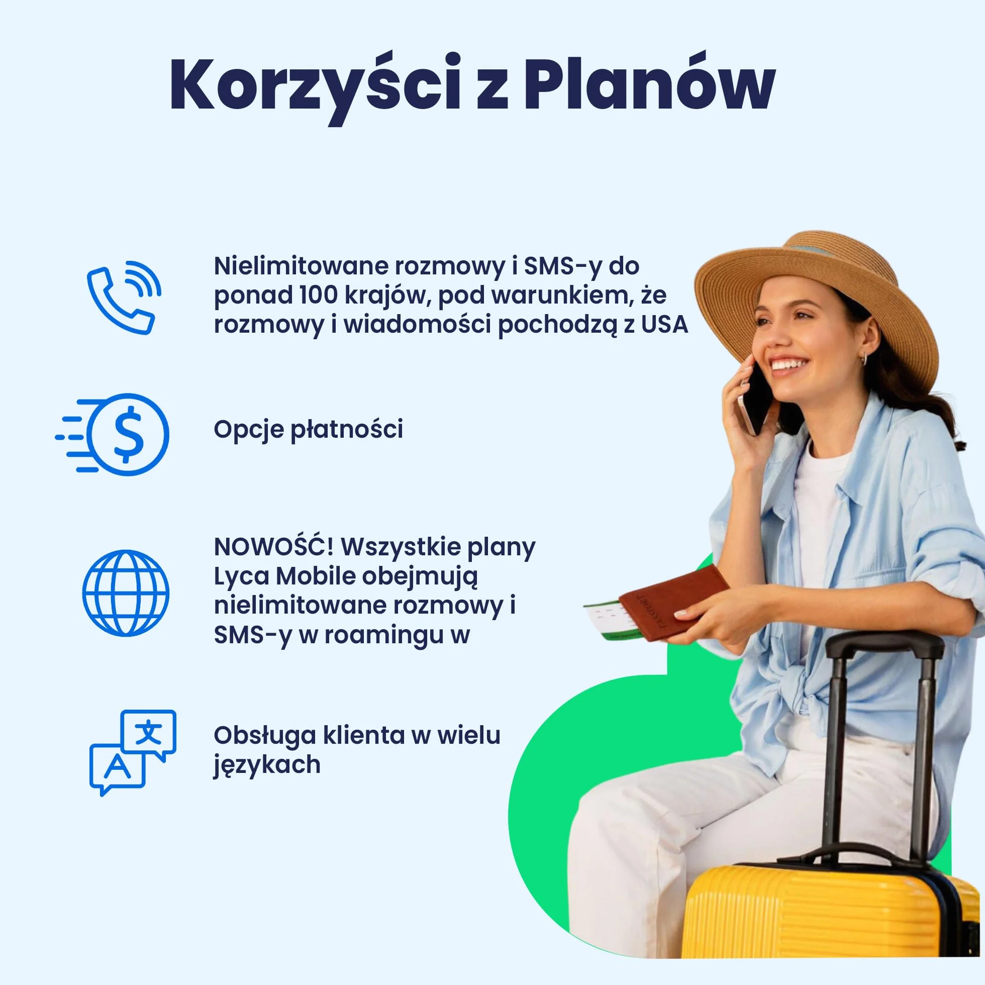 Lycamobile USA Pusta Karta SIM – 1 Sztuka, Szybki Internet 4G LTE/5G, Wybierz Minuty i Plan, Nielimitowane Rozmowy i SMS-y do 100+ Krajów, Szybka Aktywacja, Potrójne Cięcie 3w1, Bez Umowy