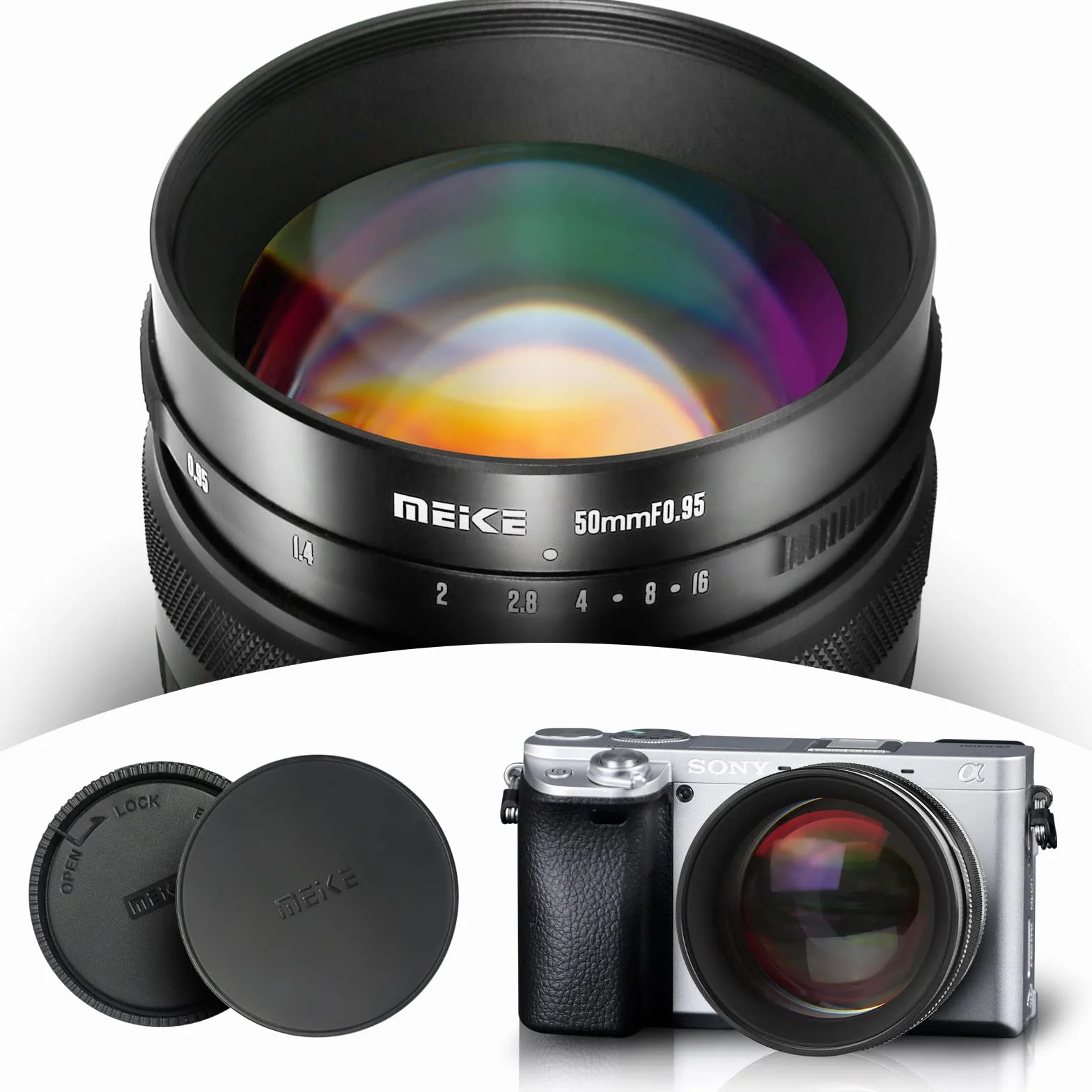 Meike 50 mm f0.95 Standard Aperture Manual Focus Fixed Lens APS-C kompatybilny z Sony E-Mount Mirrorless Cameras NEX 3 3N NEX 5R NEX 6 7 A6600 A6400 A5000 A5100 A6000 A6100 A6300 0 A65 00 A3000