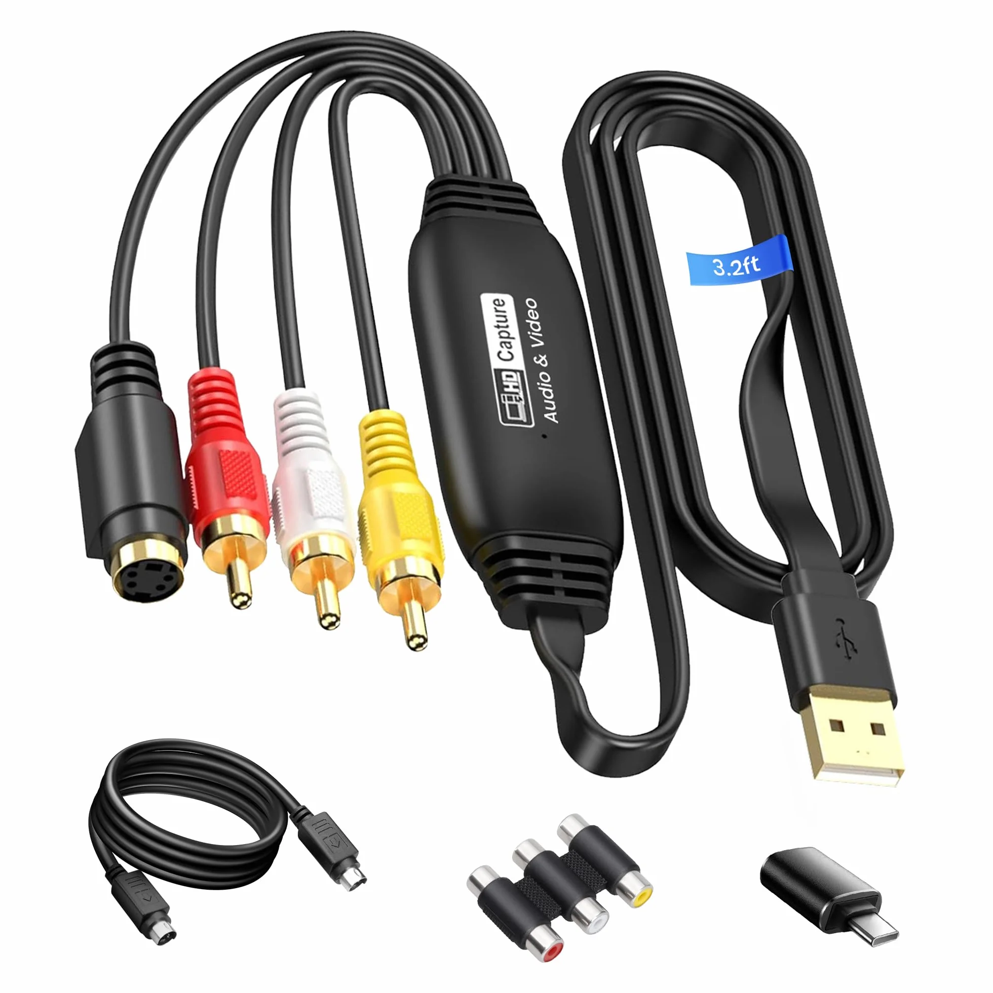 avedio links VHS to Digital Converter, USB2.0 Cpture Card, 1080P Video Capture Device Convert VHS VCR DVD to Digital Adapter, karta wideo z adapterem Scart/AV z systemem Windows, Mac OS