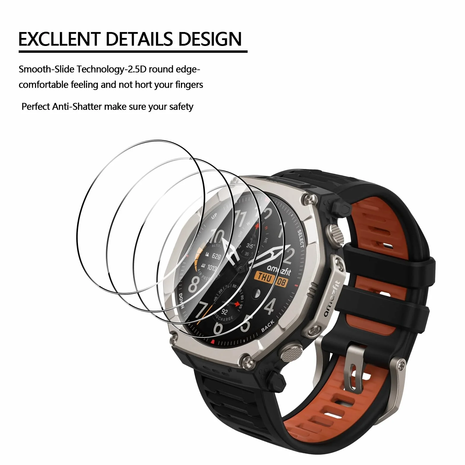 Anoowkoa Zestaw 4 ochraniaczy ekranu do Amazfit T-Rex Ultra 2 51 mm Premium Hartowane szkło ochronne osłona na ekran - bardzo łatwa instalacja