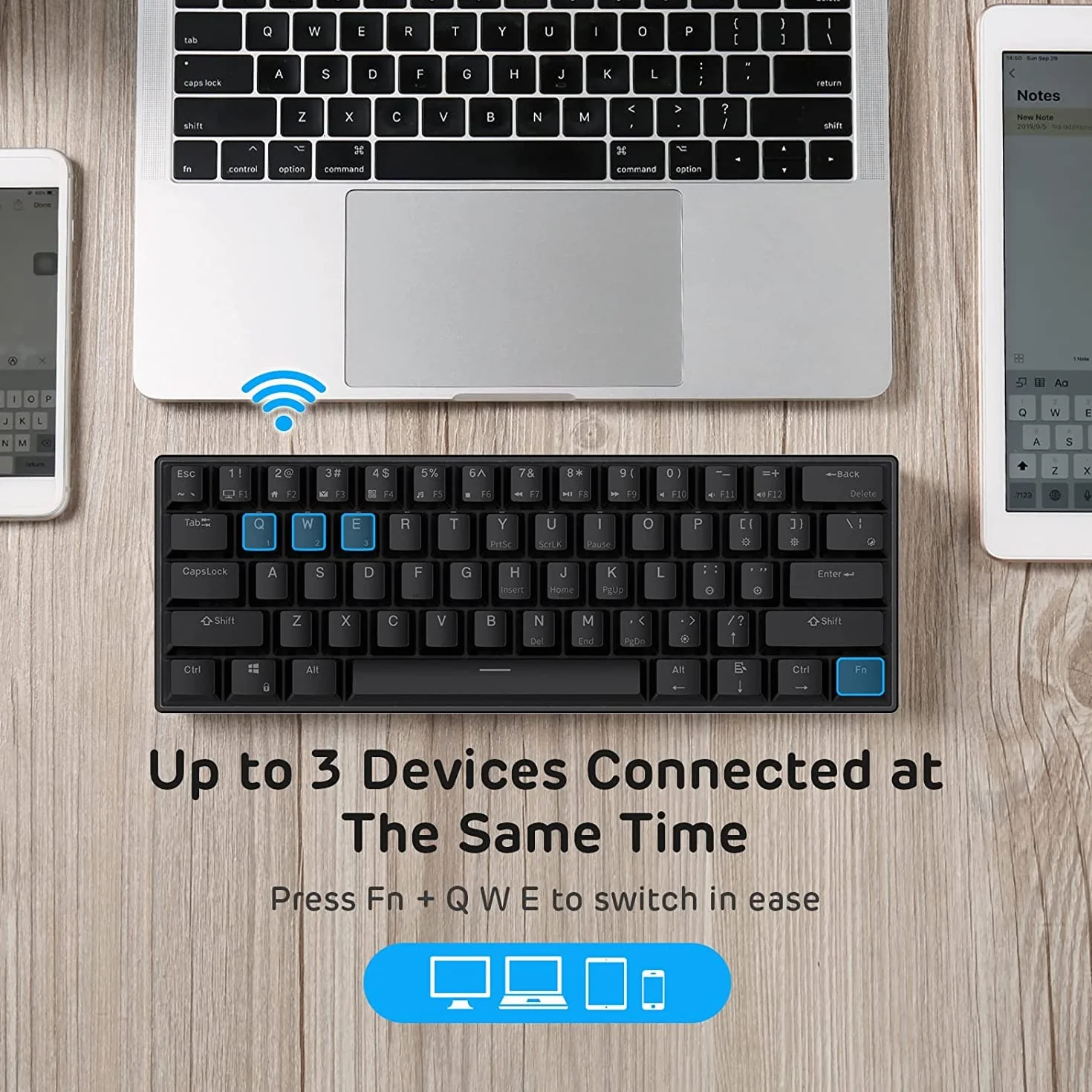 RK ROYAL KLUDGE RK61 bezprzewodowa klawiatura mechaniczna Bluetooth, 60% potrójny tryb, BT5.0/2,4G / USB-C, 61 klawiszy, kompaktowa, do gier z oprogramowaniem, czerwony przełącznik Hot Swap, czarna