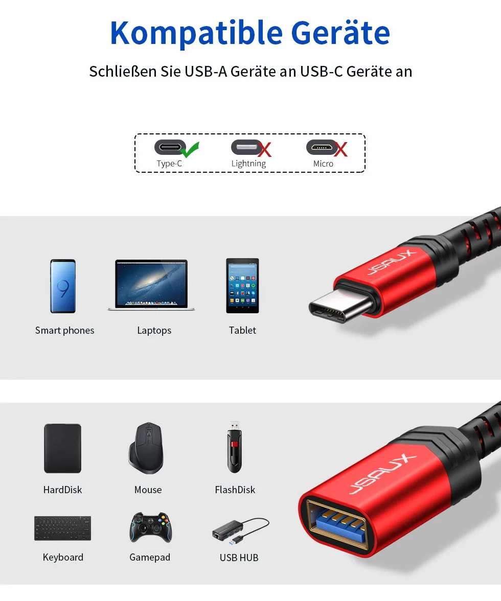 JSAUX Adapter USB C na USB [2 sztuki], OTG USB typu C, adapter kompatybilny z iPhone 16 Pro Max/15 Pro Max, iPad, MacBook Pro/Air, Galaxy S24/S23/S22 Ultra, Huawei P50, czerwony