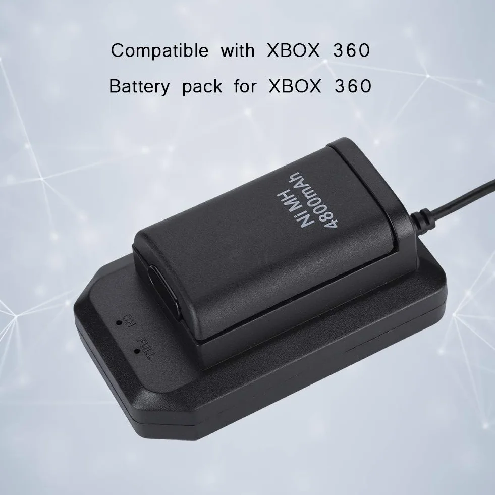 Xbox 360 zestaw akumulatorów do kontrolera, 2 x akumulatory NiMH 4800 mAh ze stacją ładującą, kablem do ładowania USB, 2 obudowy baterii, czarny