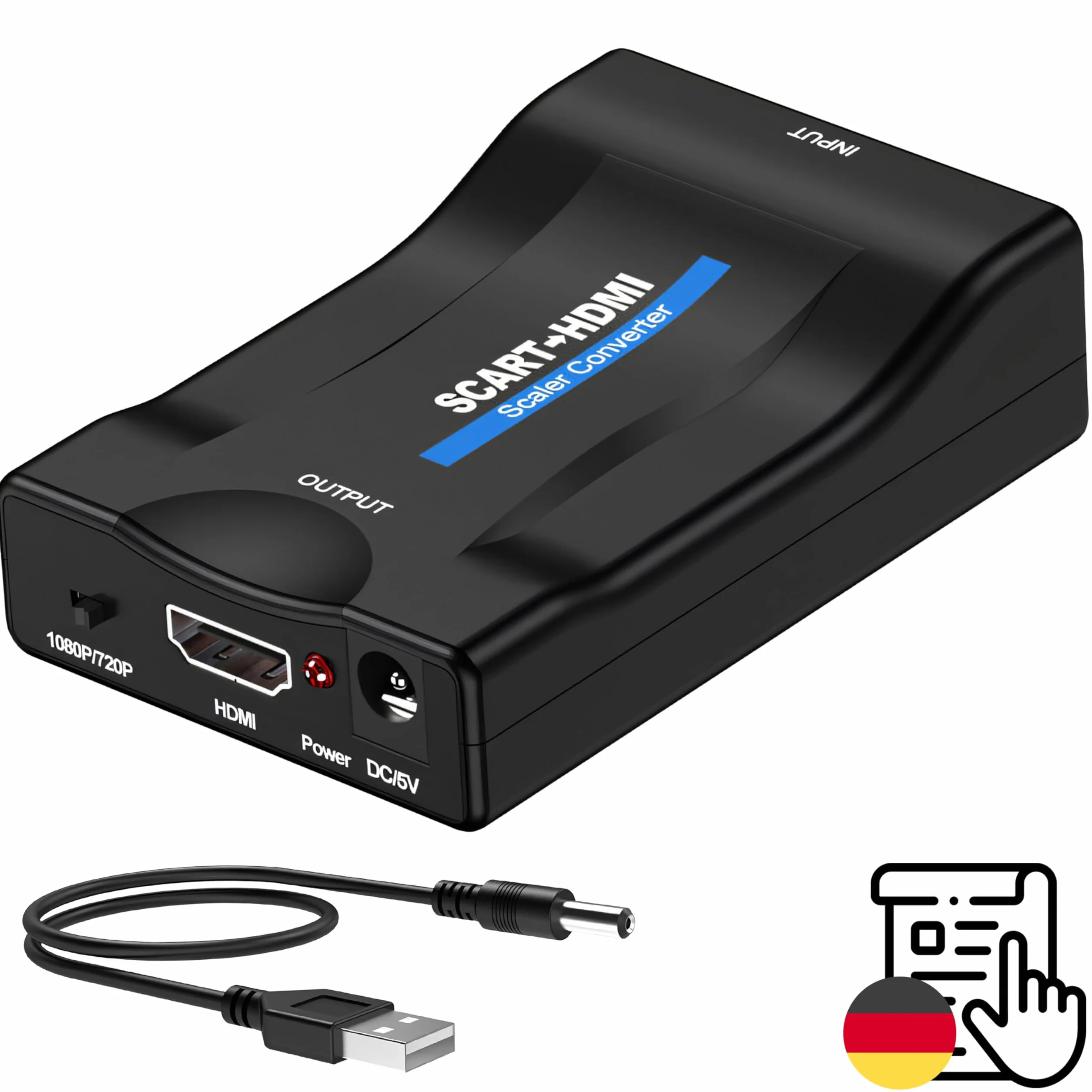 Retoo Konwerter SCART na HDMI, adapter przetwornik audio 1080p HD do HDTV STB VHS Xbox PS3 Sky Blu-ray DVD Player, adapter do HDTV VHS, obsługuje PAL, NTSC3.58. NTSC4,43