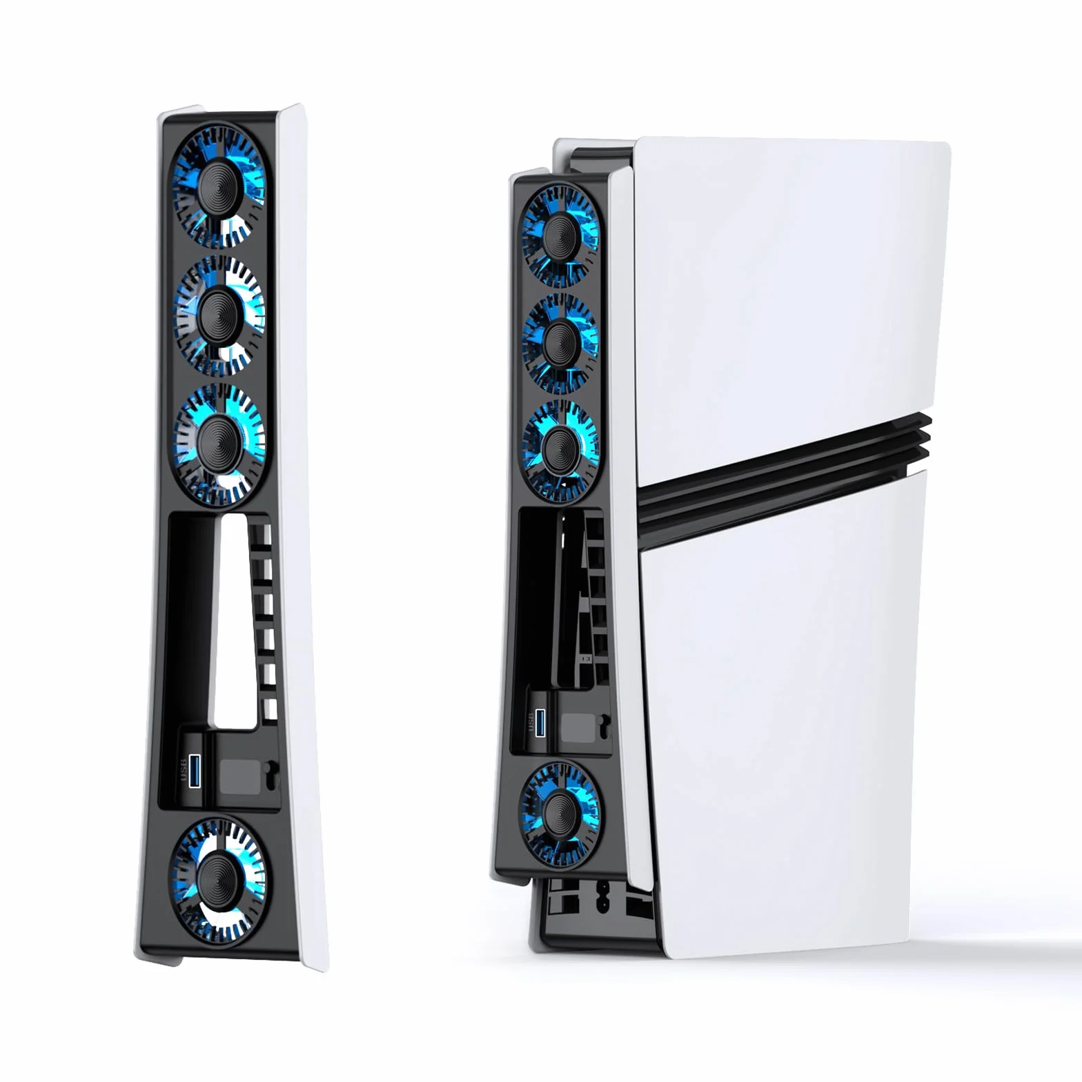 Wentylator chłodzący do PS5 Pro, wydajny wentylator chłodzący z regulowaną prędkością/światłem LED, akcesoria chłodzące PS5 PRO z portem USB 3.0