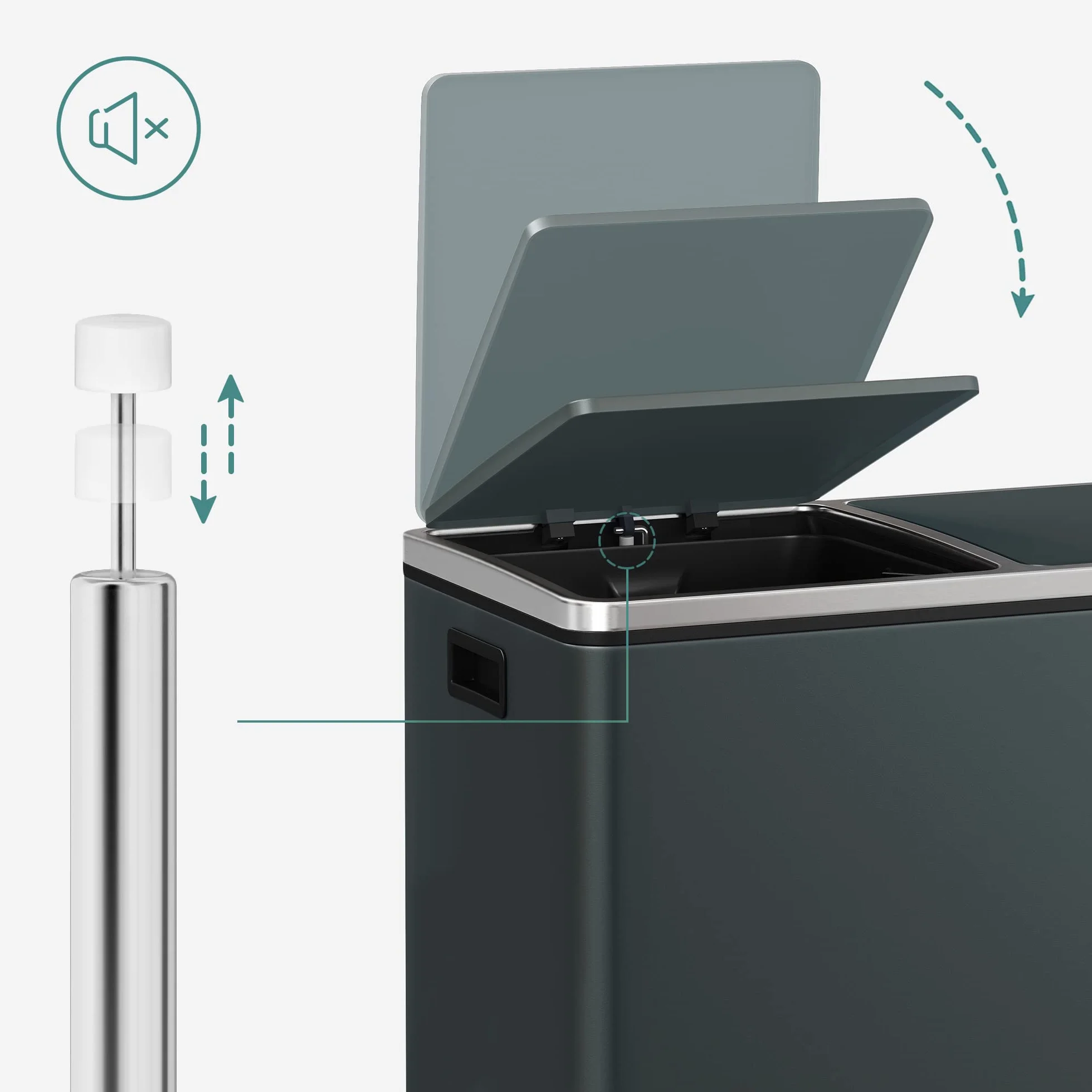 SONGMICS Kosz na śmieci z podwójną komorą 2 x 30 l, antracytowy szary LTB60GS