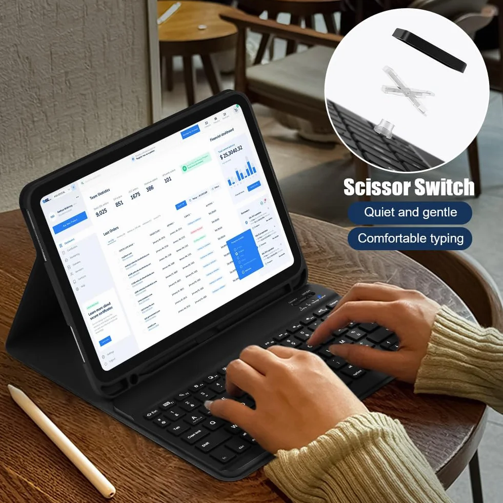 AXFEE Klawiatura Bluetooth, do iPada 10., 10,9", ultracienka bezprzewodowa klawiatura, do systemu Android, Windows, PC, tabletu, z etui na klawiaturę, czarna, wersja normalna, wersja hiszpańska