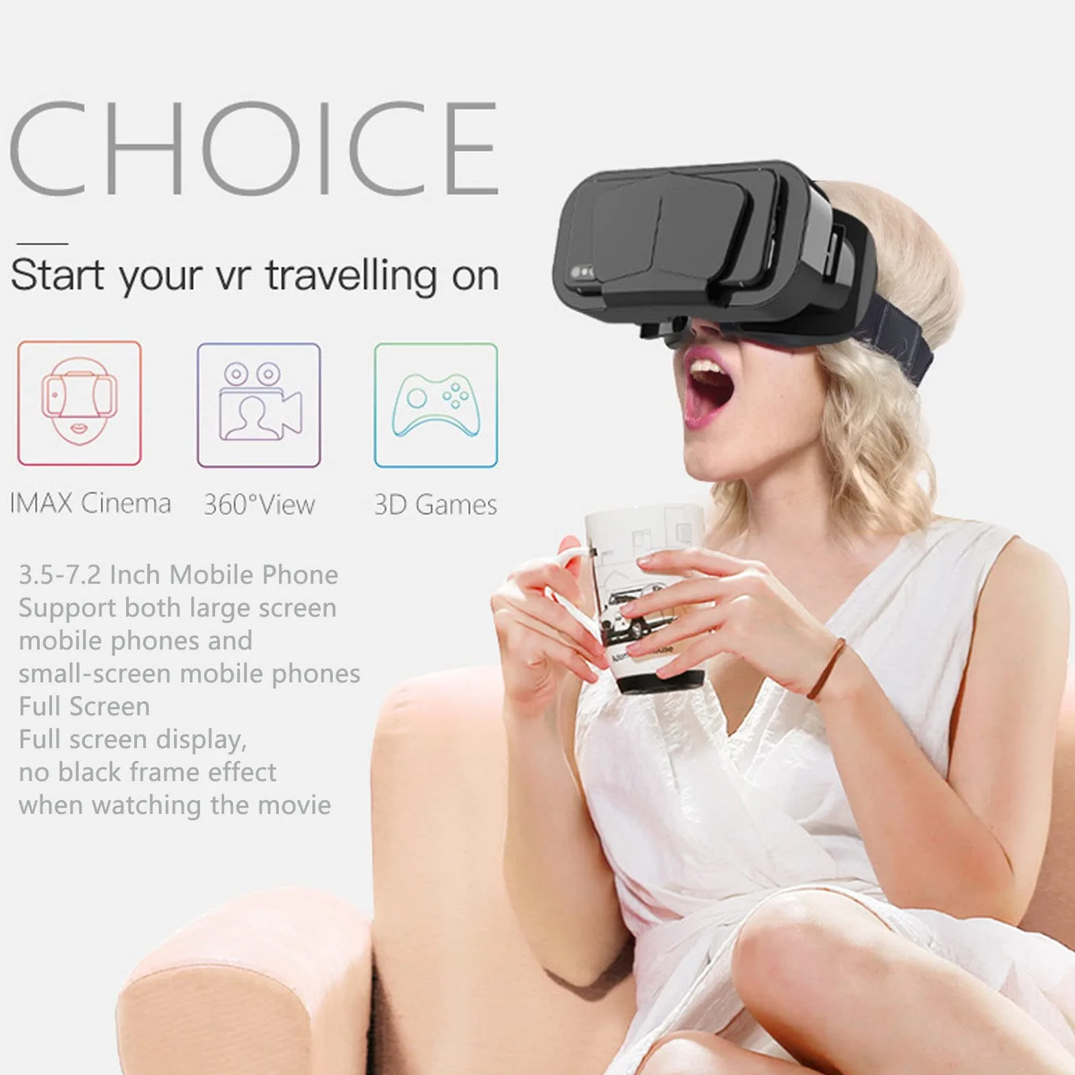 Zestaw Słuchawkowy 3D VR Virtual Reality, Nauszne Okulary VR Gogle do Gier Wideo na Telefony Komórkowe, Uniwersalna Miękka Wygodna Przeglądarka Okularów VR dla Systemu