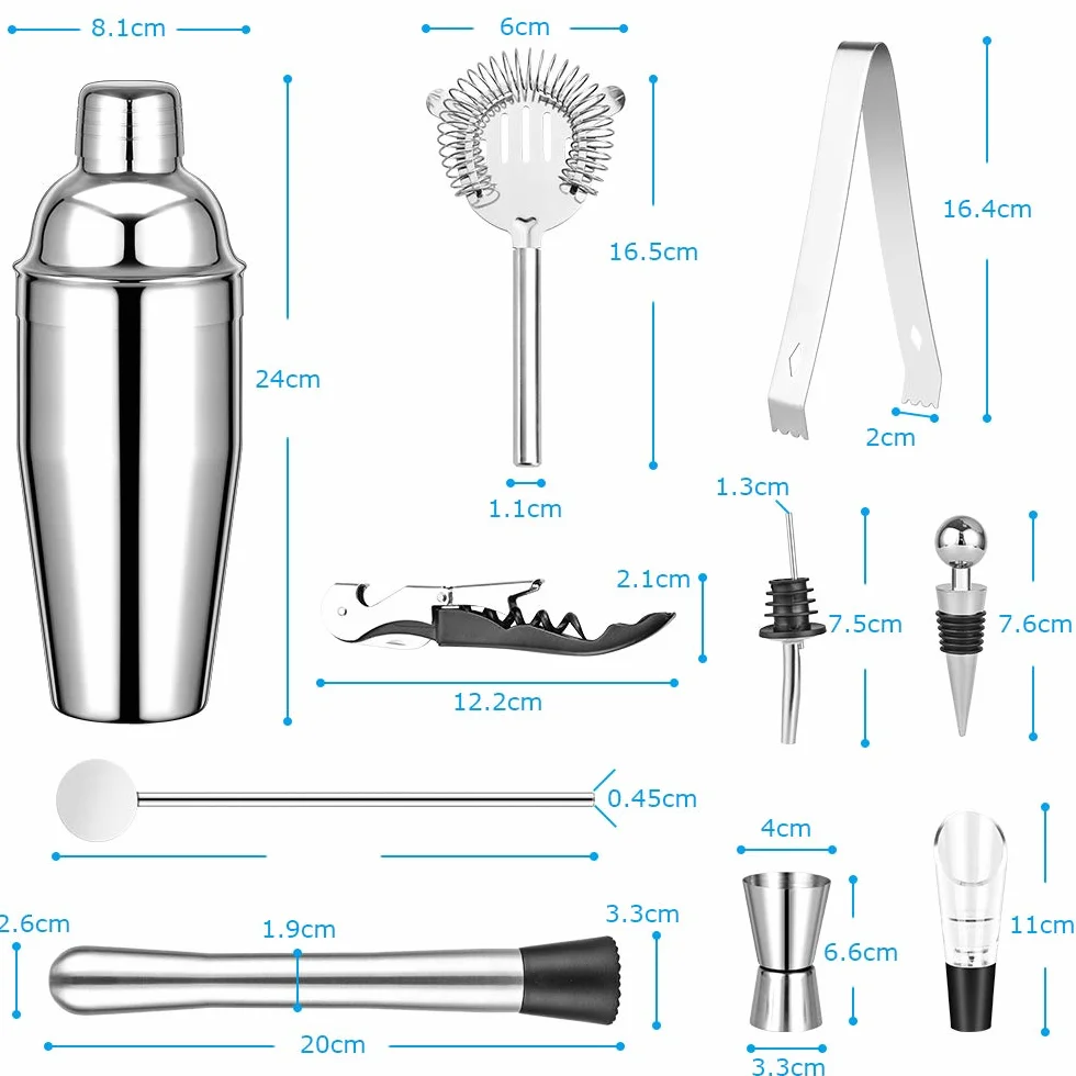 Goldge Zestaw do koktajli 12 sztuk shaker ze stali nierdzewnej 750 ml akcesoria barowe