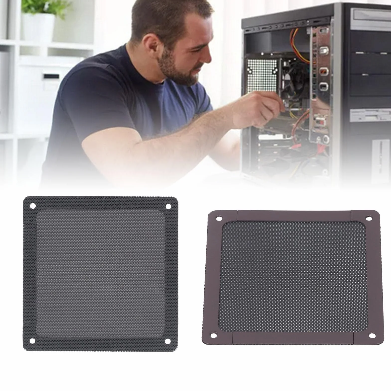 Filtr Przeciwpyłowy Wentylatora Komputerowego, 10 szt. 120 X 120 Mm Magnes PCV Rama Obudowa Filtr Wentylatora Osłona Grilla Czarna, Małe Otwory Skutecznie zapobiegają Kurzowi,