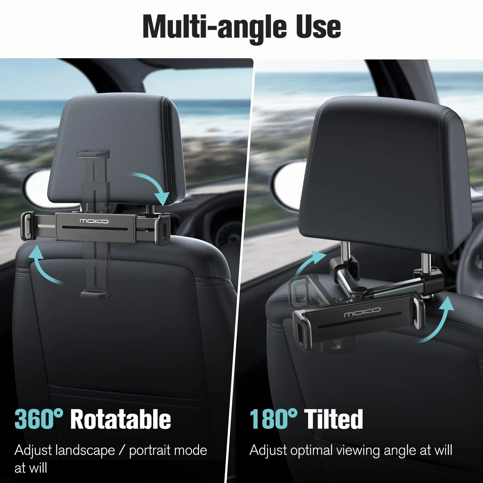 MoKo Tablet Headrest Holder, Adjustable Car Headrest Mount for Car Back Seat, Road Trip Essentials for Kids Adults, Compatible with 4"-12.9" Devices Such as iPad Air/Pro/Mini, Galaxy Tab, iPhone, Grey