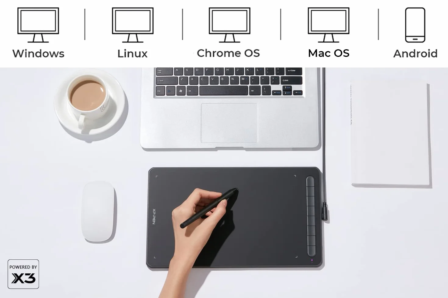 XP-PEN Deco LW 10"x6" tablet graficzny Bluetooth X3 Smart Chip Tilt z rysikiem bezakumulatorowym (czarny)