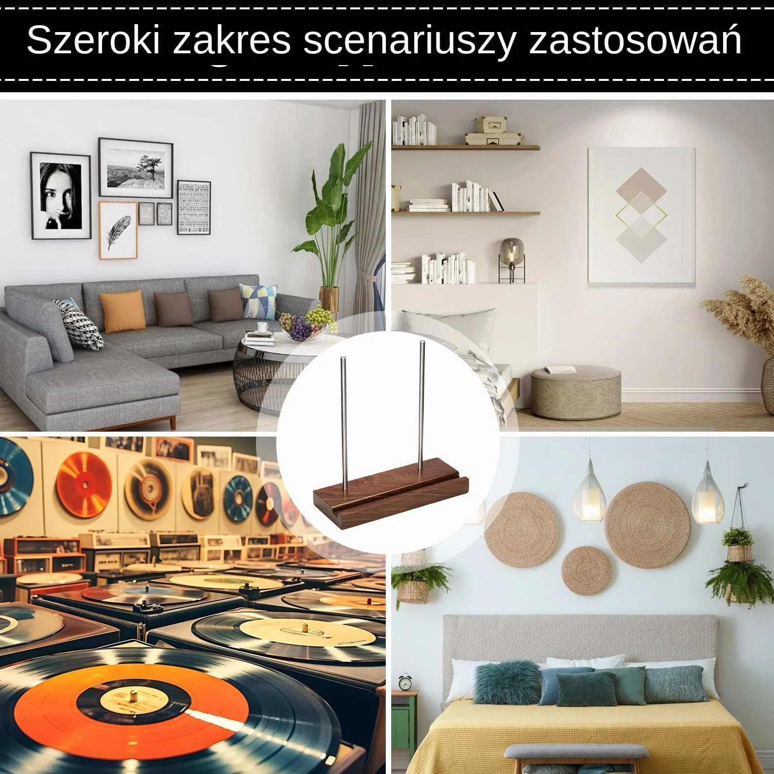 Drewniany uchwyt płytowy półka na płyty winylowe 20x9x20cm