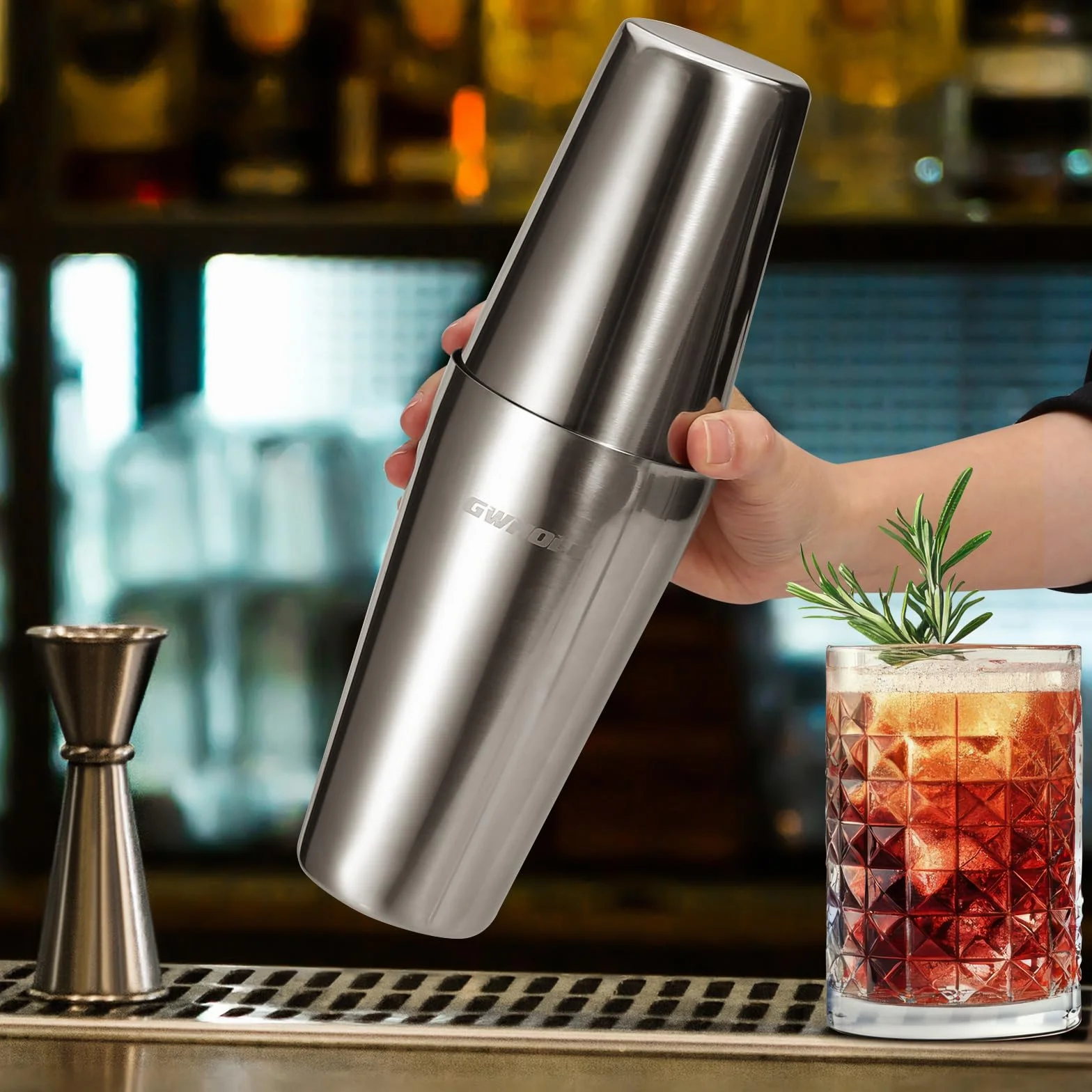 GWHOLE Zestaw do koktajli 750ml ze stali nierdzewnej 304, zestaw do koktajli, shaker do koktajli Boston, mikser, zestaw barmana, akcesoria barowe z miarką 550ml, do domu, na imprezę, prezent