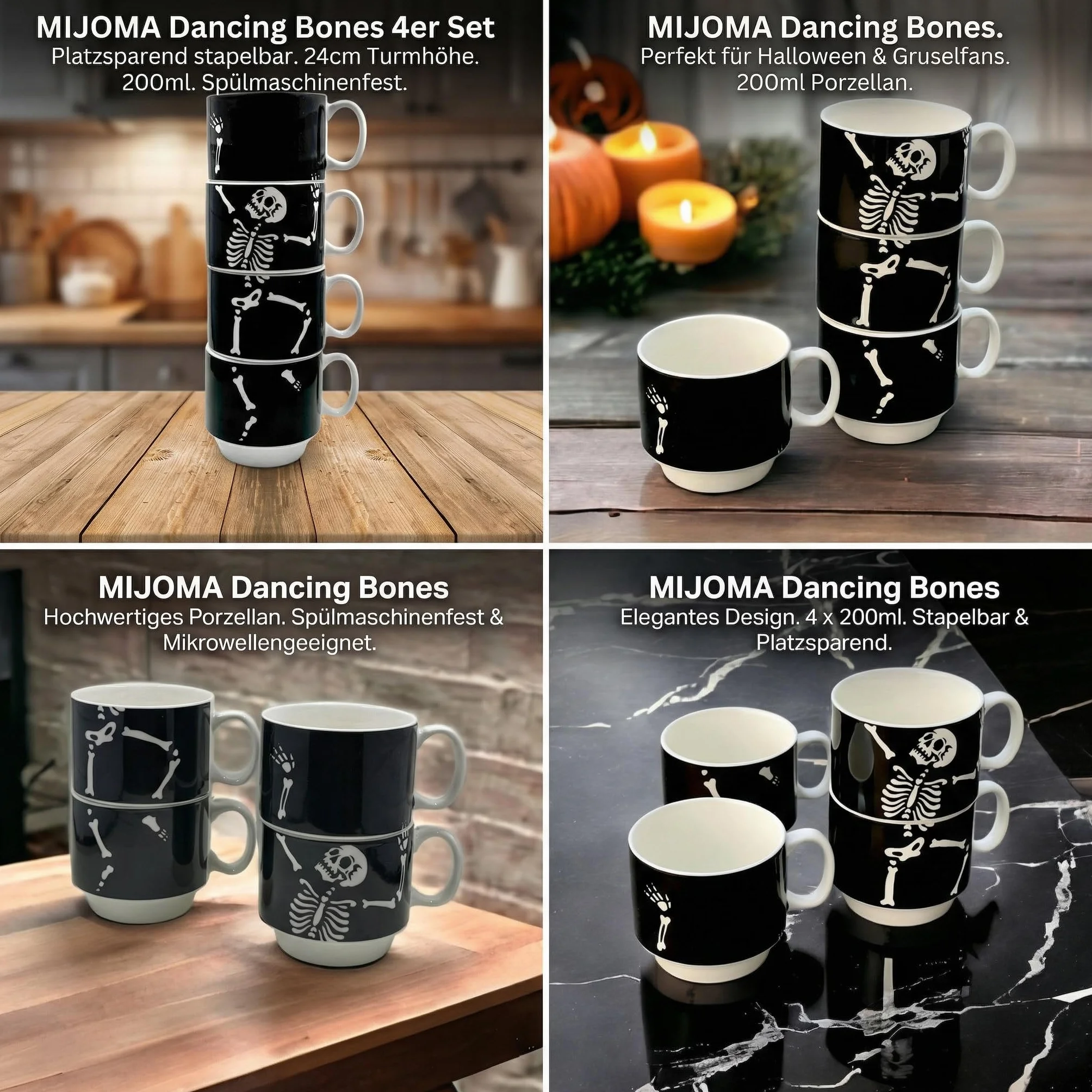 MIJOMA zestaw porcelanowych filiżanek do kawy 200 ml 4-częściowy zmywarka
