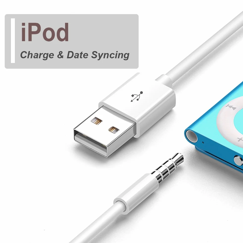 Kabel iPod Shuffle, iMangoo Jack Audio 3,5 mm do USB Kabel do ładowania i przesyłania danych Opakowanie 2 kompatybilne z iPod Shuffle 3 4 5 6 7 Odtwarzacz MP3 Biały