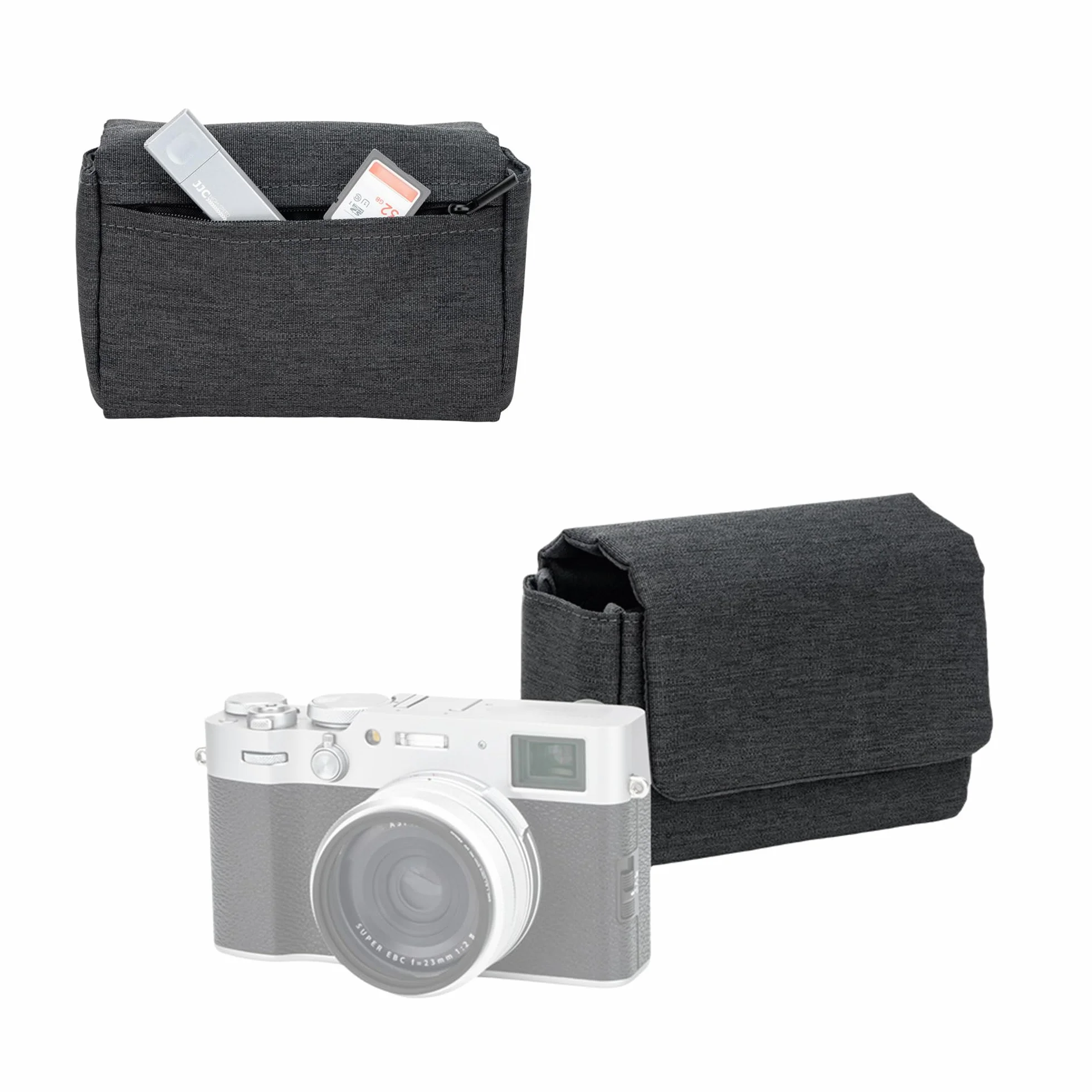 JJC Kompaktowe etui na aparat z wytrzymałą tkaniną poliestrową Oxford (zamknięcie magnetyczne) do Fuji X100VI X-E5 w XF23mm XF27mm F2.8 obiektyw i PowerShot V1, ochronna torebka do przechowywania z