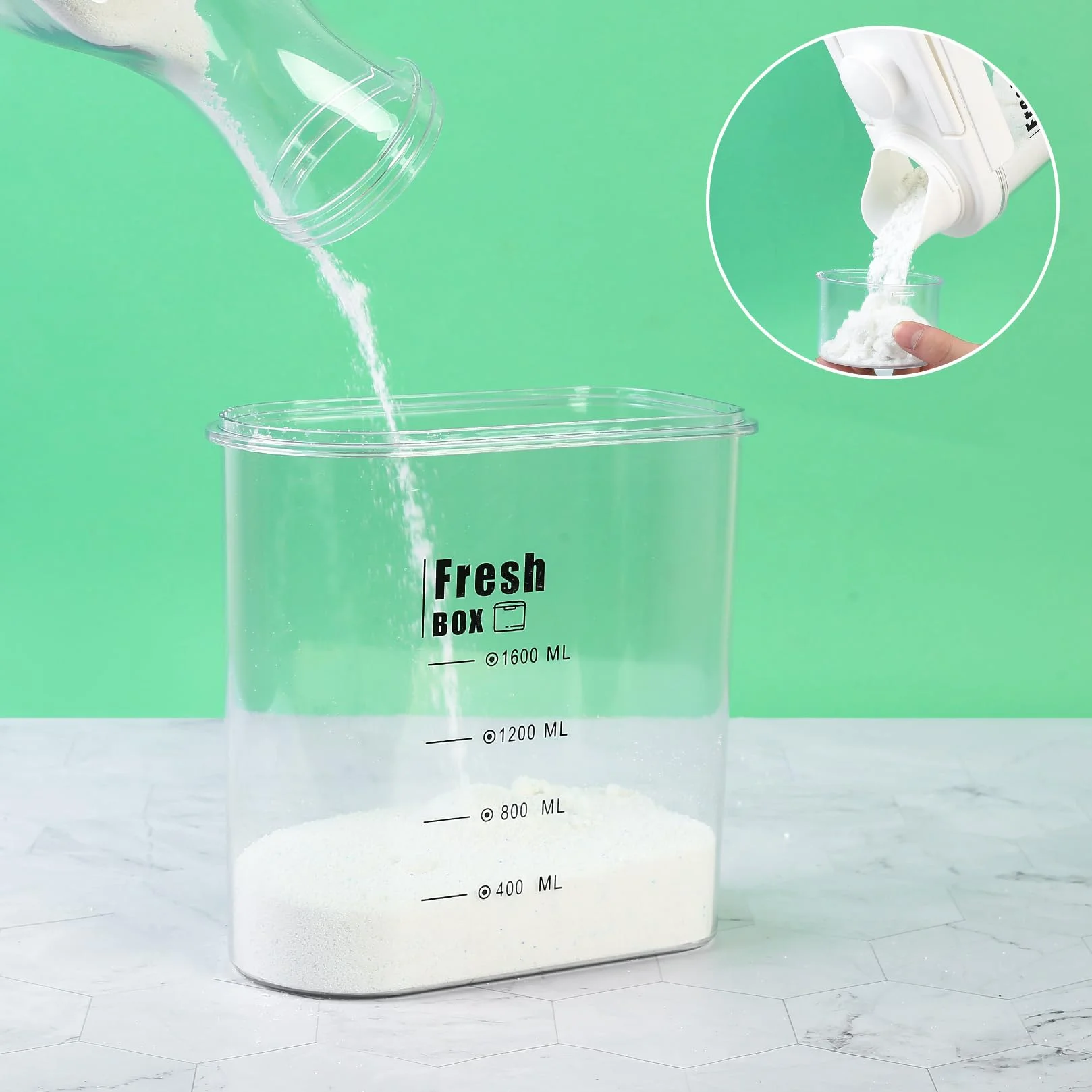 Pojemnik na detergent 1600 ml hermetyczny dozownik z miarką
